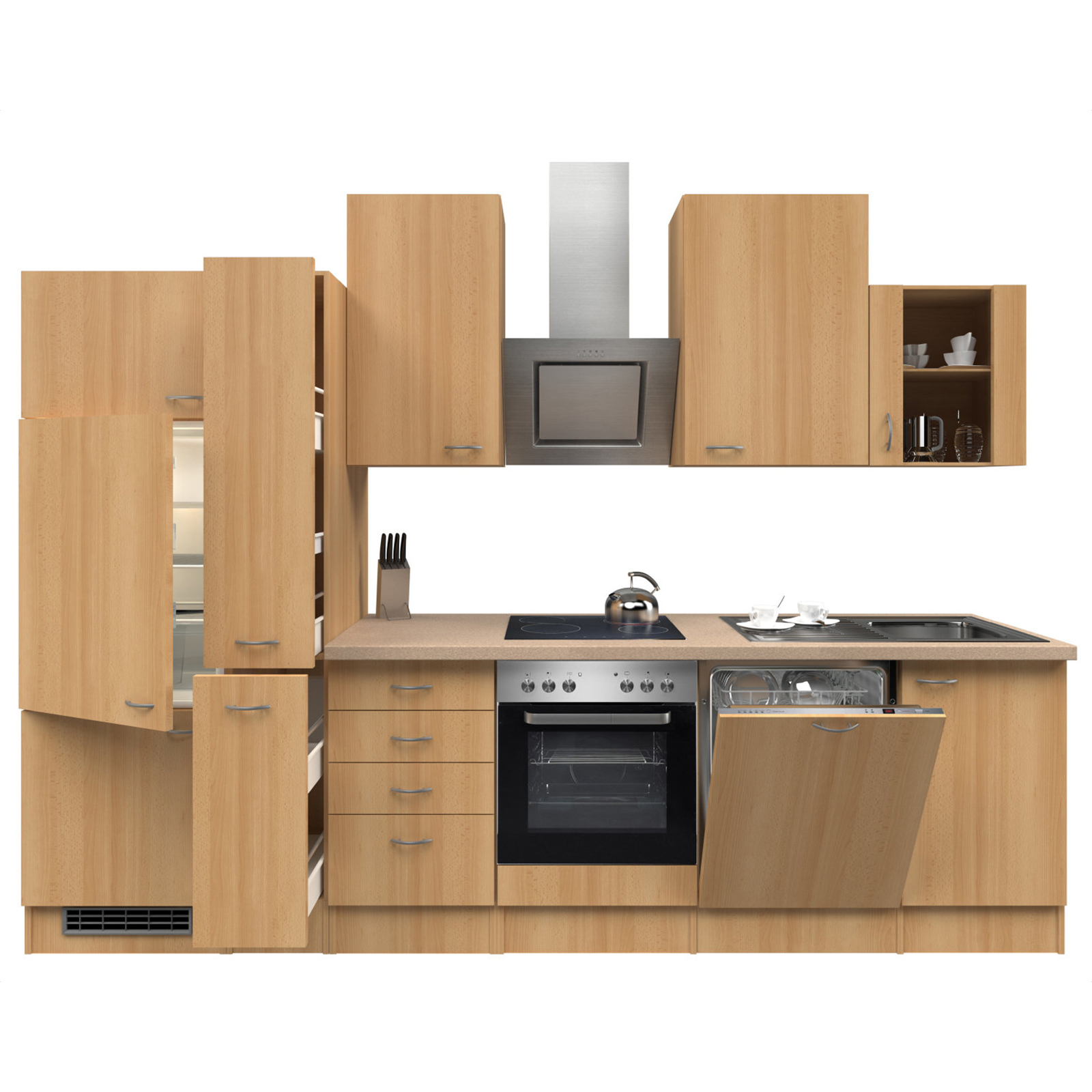 Küchenblock NANO - Buche - mit E-Geräten - 310 cm