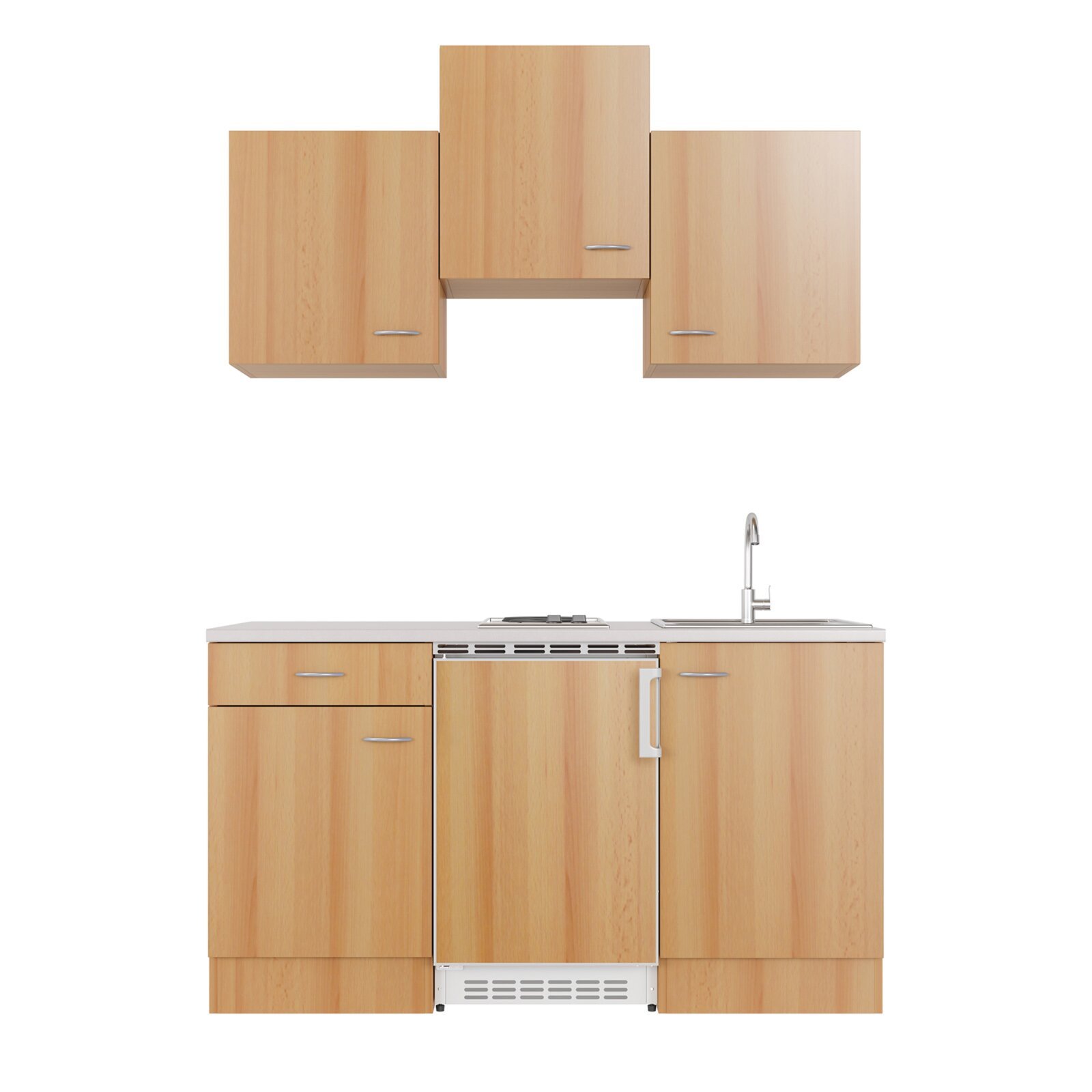 Küchenblock NANO - Buche - mit Kühlschrank - 150 cm