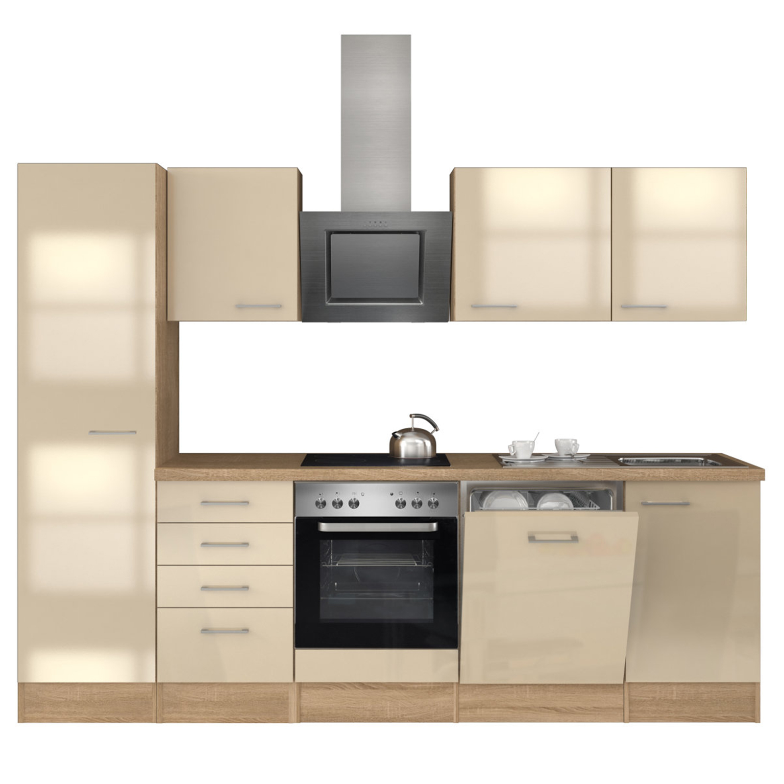 Küchenblock NEPAL - Kaschmir Glanz-Sonoma Eiche - mit E-Geräten - 270 cm