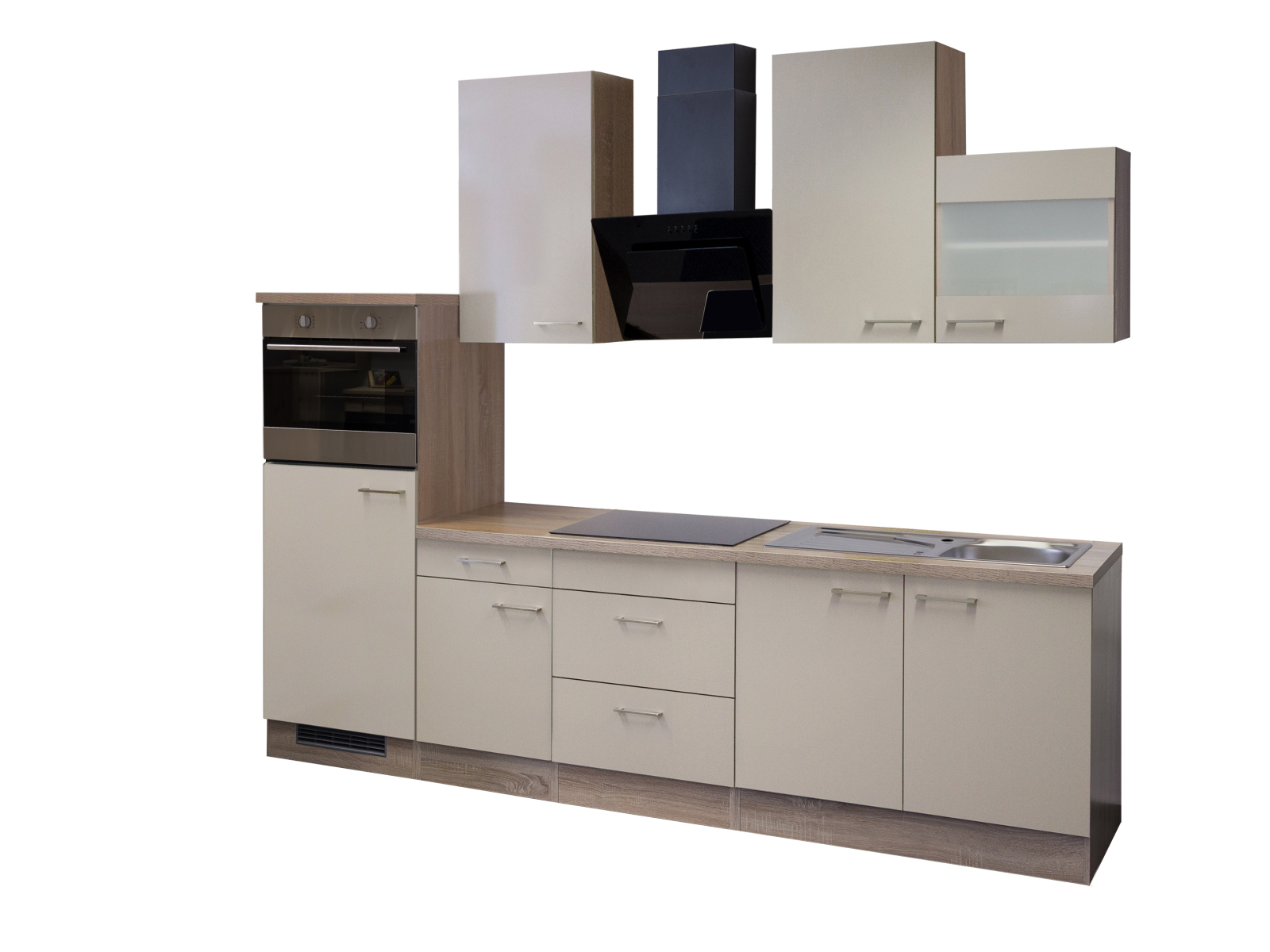 Küchenblock NEPAL - Kaschmir Glanz-Sonoma Eiche - mit E-Geräten - 270 cm