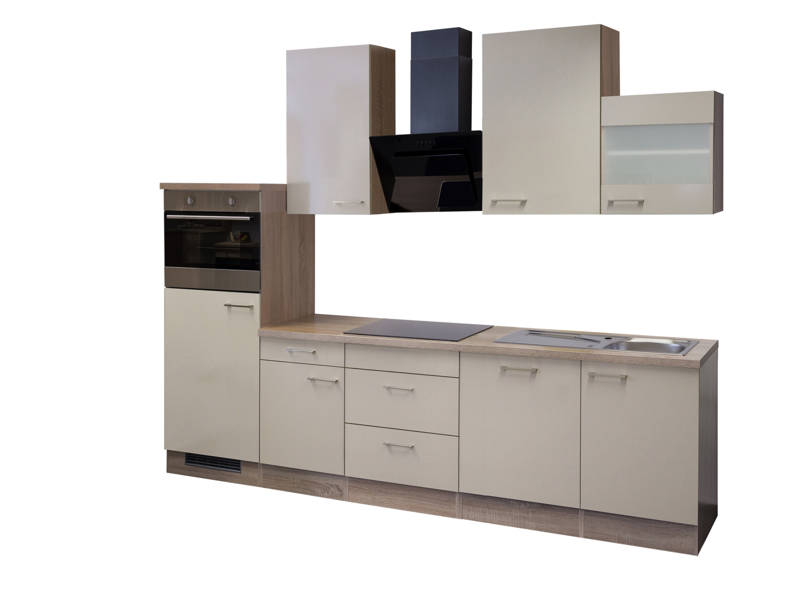 Küchenblock NEPAL - Kaschmir Glanz-Sonoma Eiche - mit E-Geräten - 280 cm