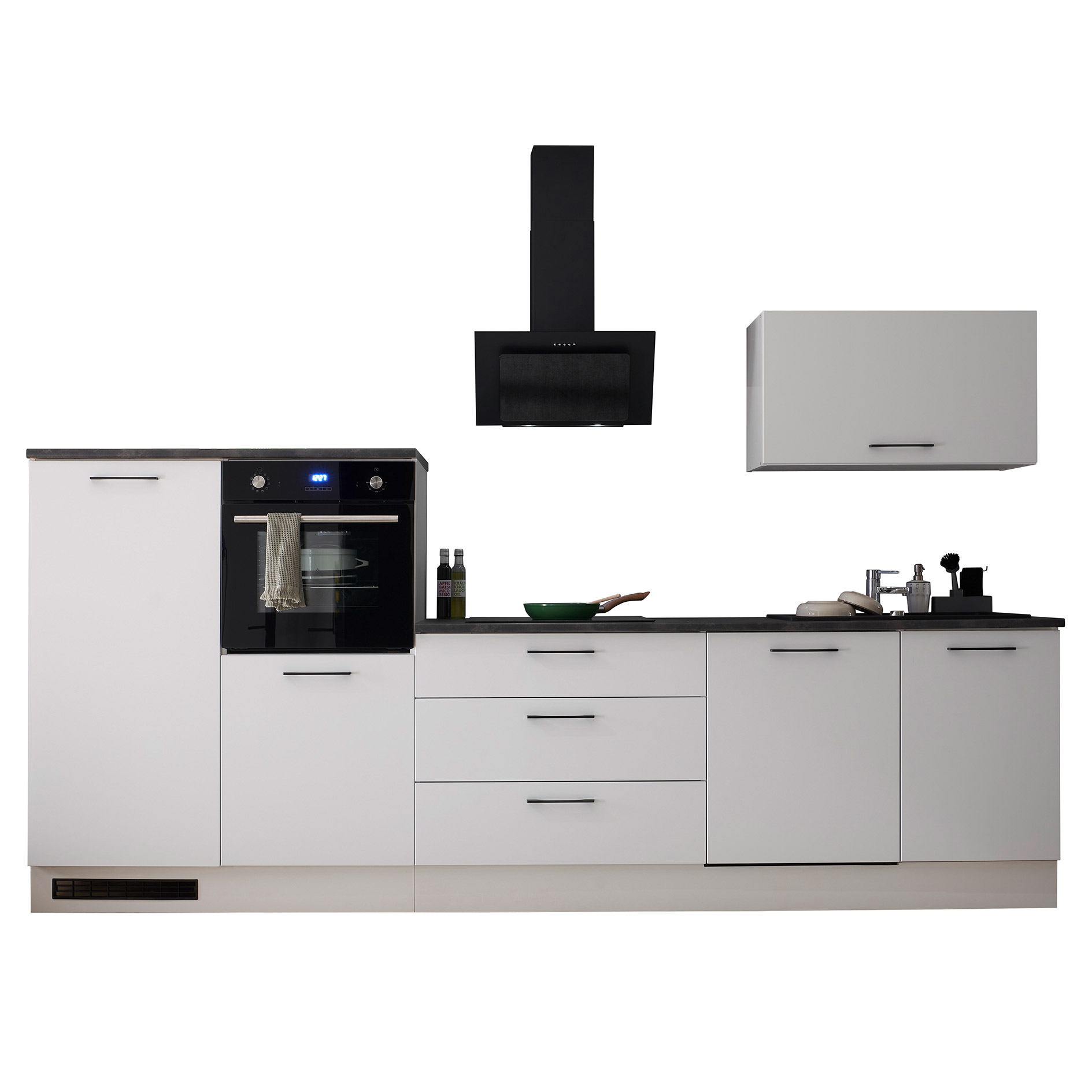Küchenblock PARIS - weiß matt - Stone dark - 320 cm