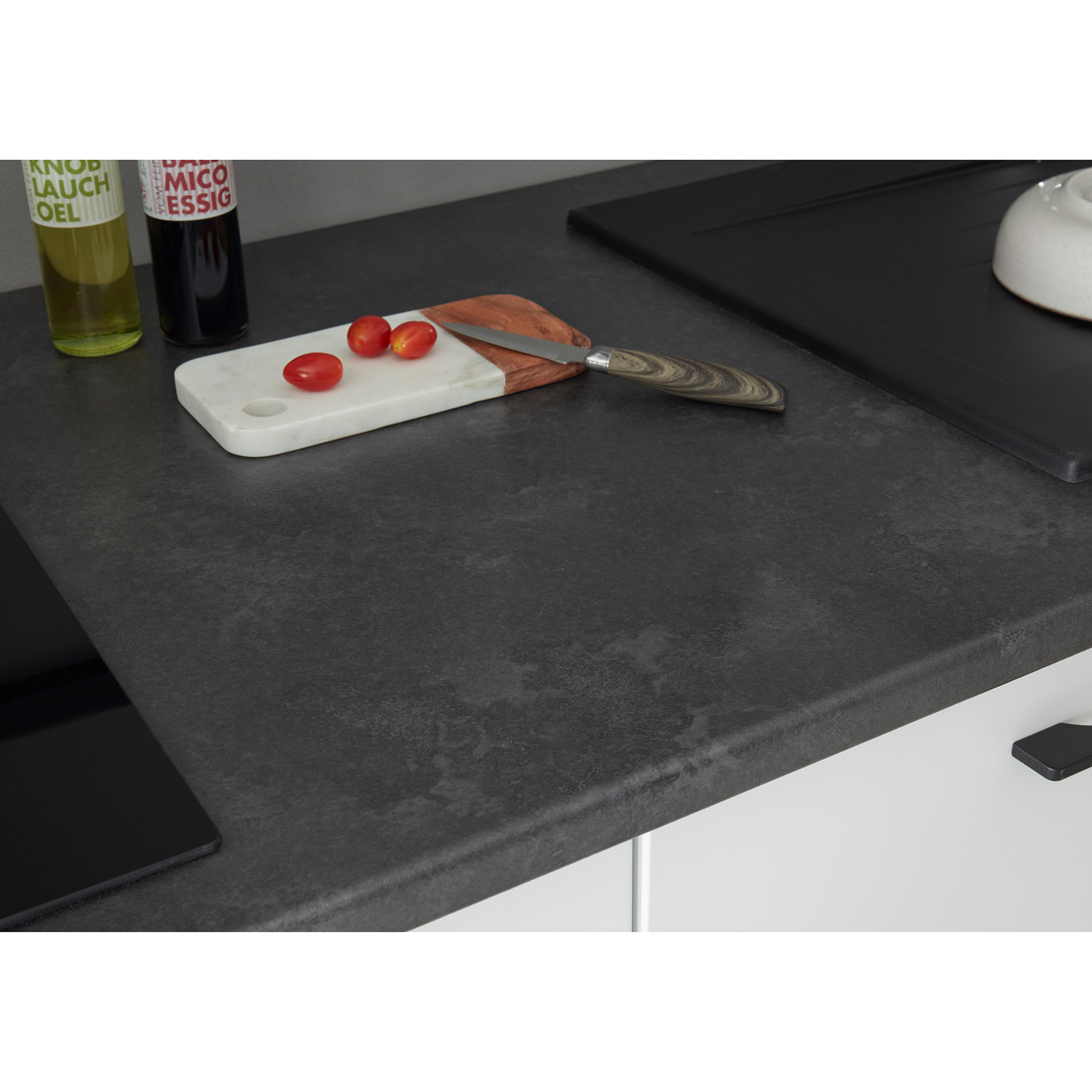 Küchenblock PARIS - weiß matt - Stone dark - 320 cm