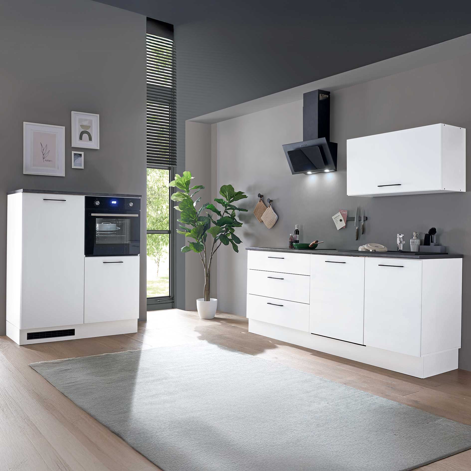 Küchenblock PARIS - weiß matt - Stone dark - 320 cm