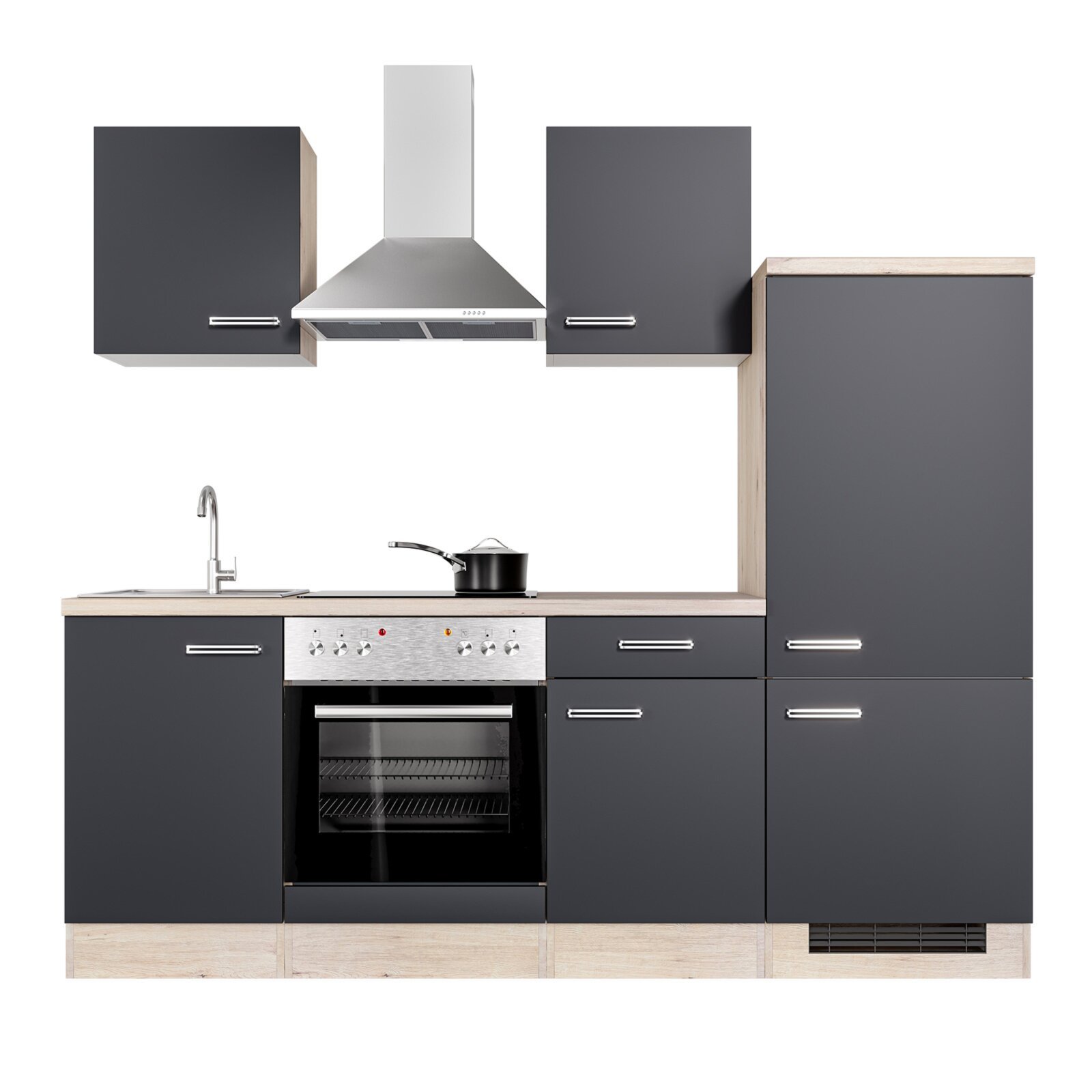 Küchenblock RISENTO - anthrazit miniperl - San Remo Eiche - 220 cm - mit E-Geräten