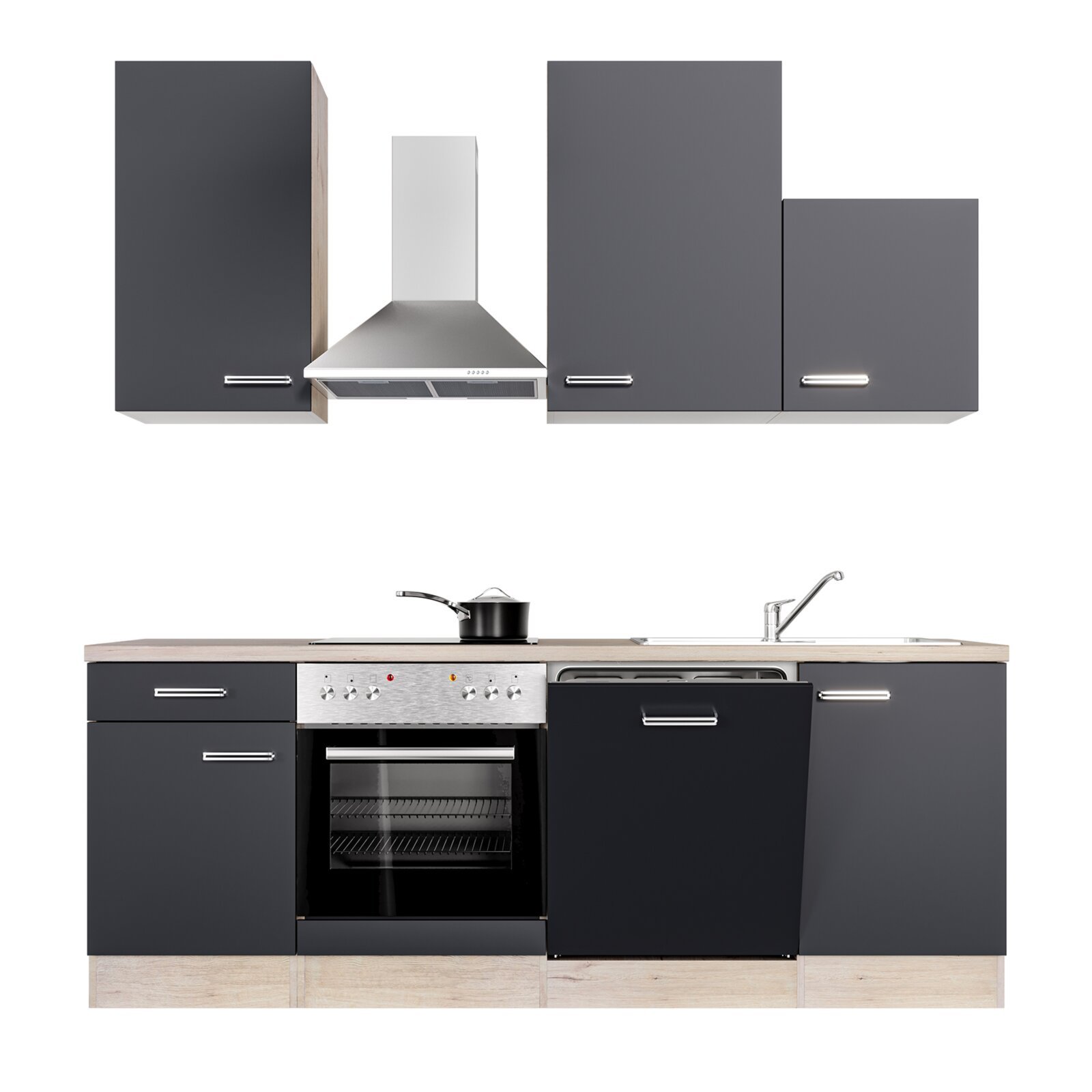 Küchenblock RISENTO - anthrazit-San Remo Eiche - mit E-Geräten - 220 cm