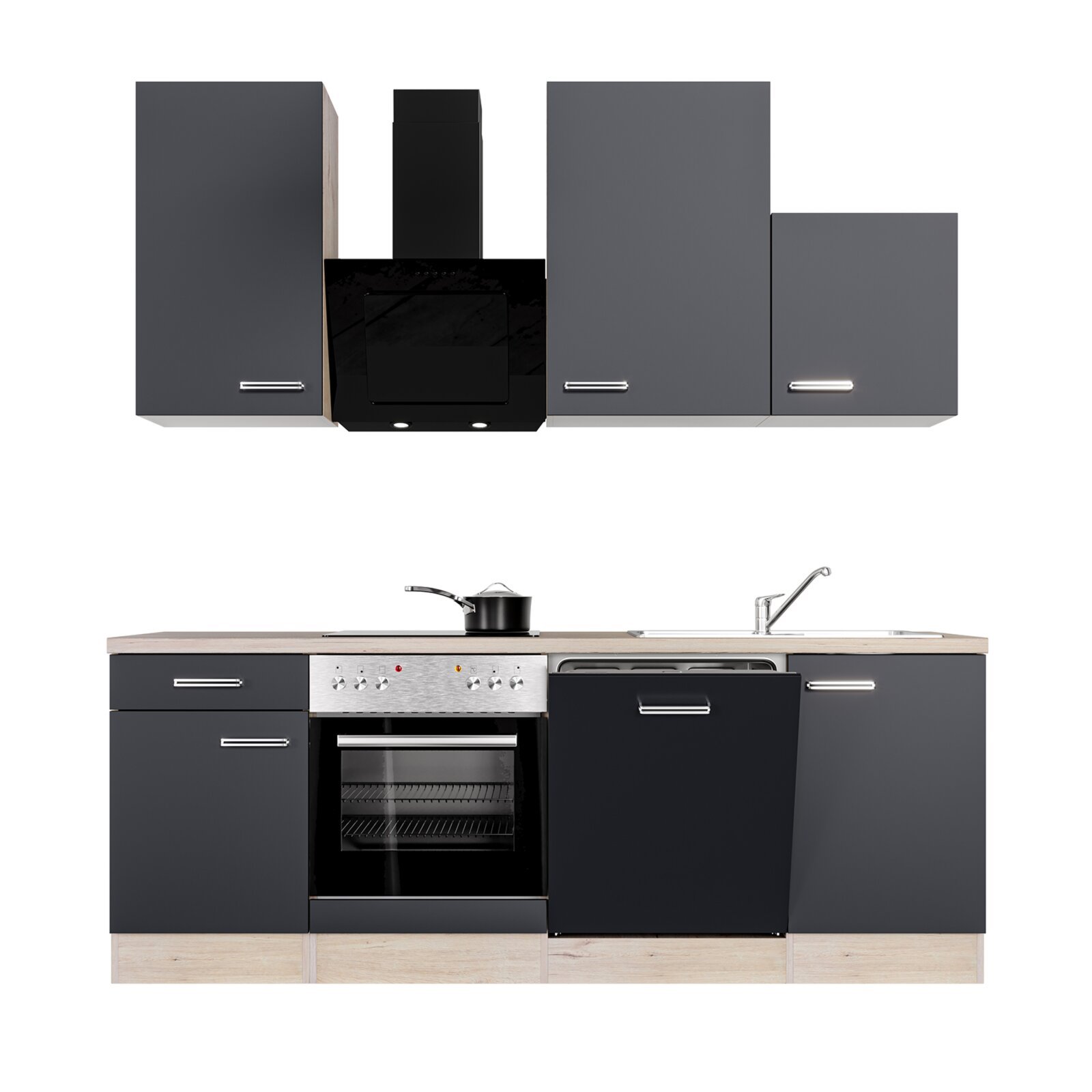 Küchenblock RISENTO - anthrazit-San Remo Eiche - mit E-Geräten - 220 cm