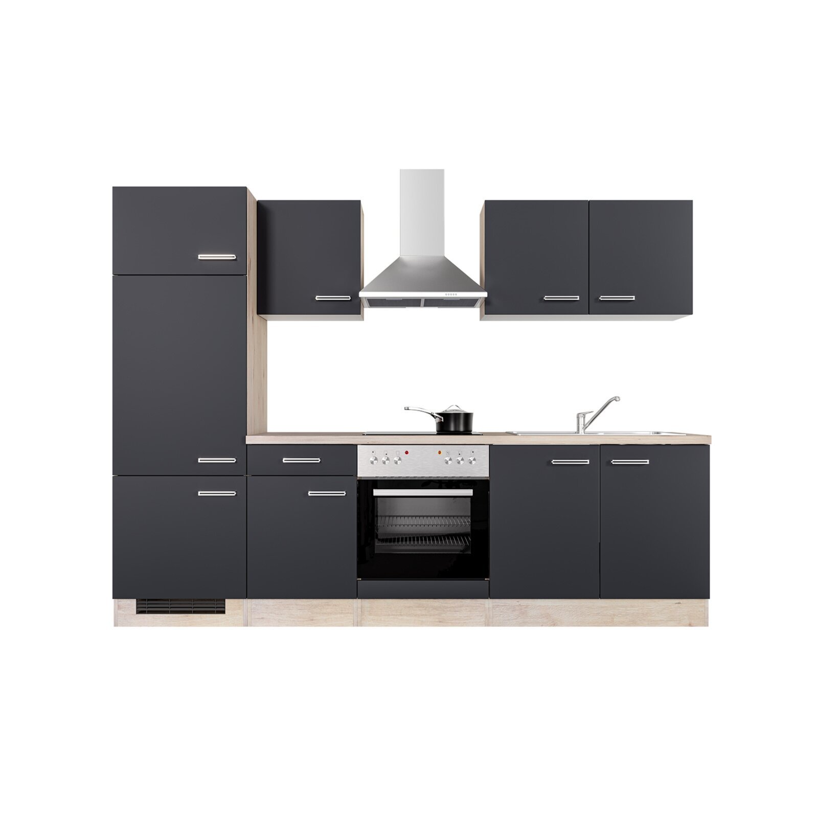 Küchenblock RISENTO - anthrazit - San Remo Eiche - mit E-Geräten - 270 cm