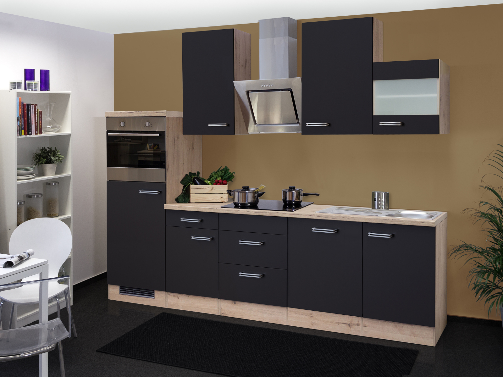 Küchenblock RISENTO - anthrazit-San Remo Eiche - mit E-Geräten - 280 cm