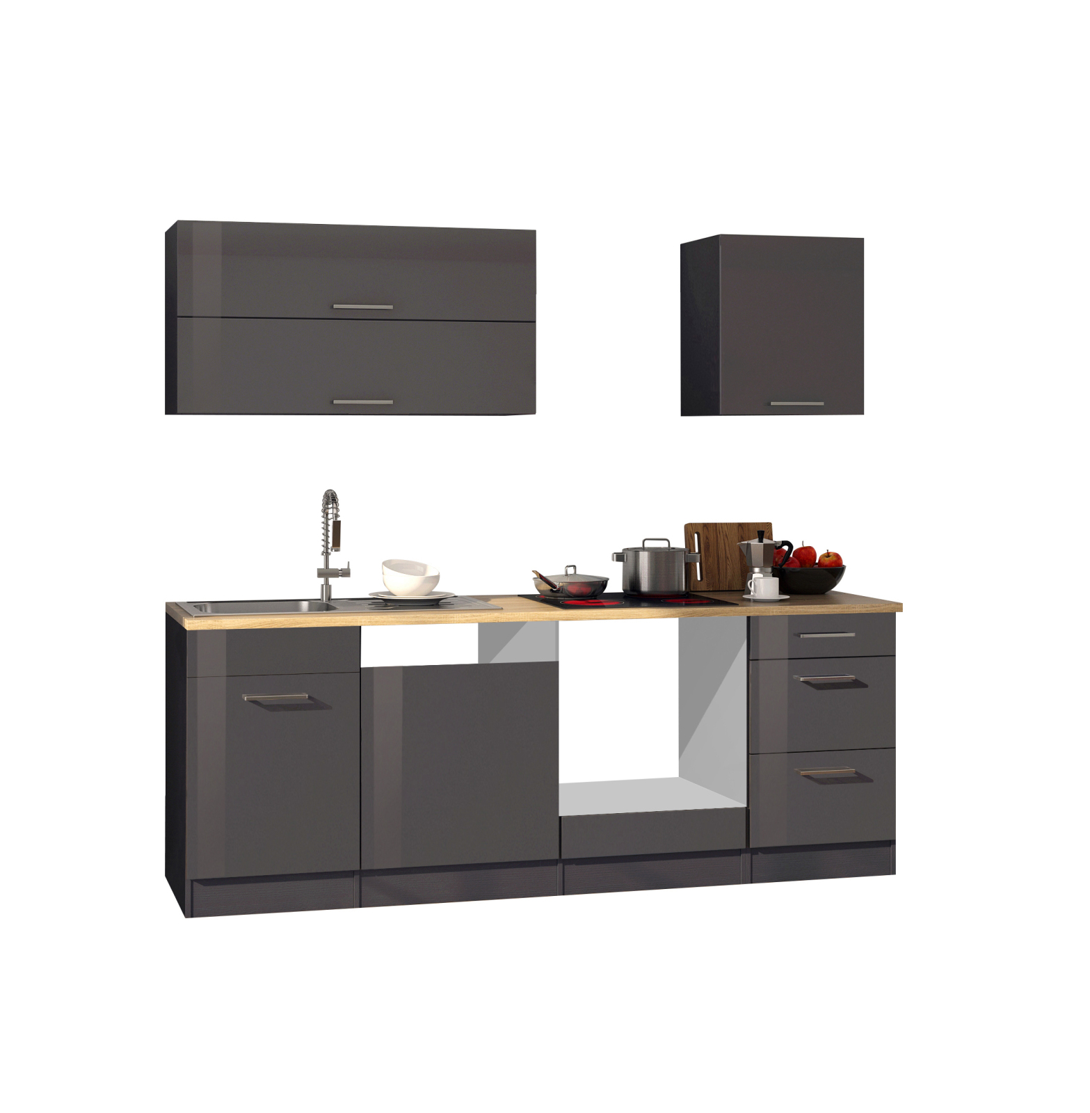 Küchenblock ROM - grau Hochglanz - 220 cm