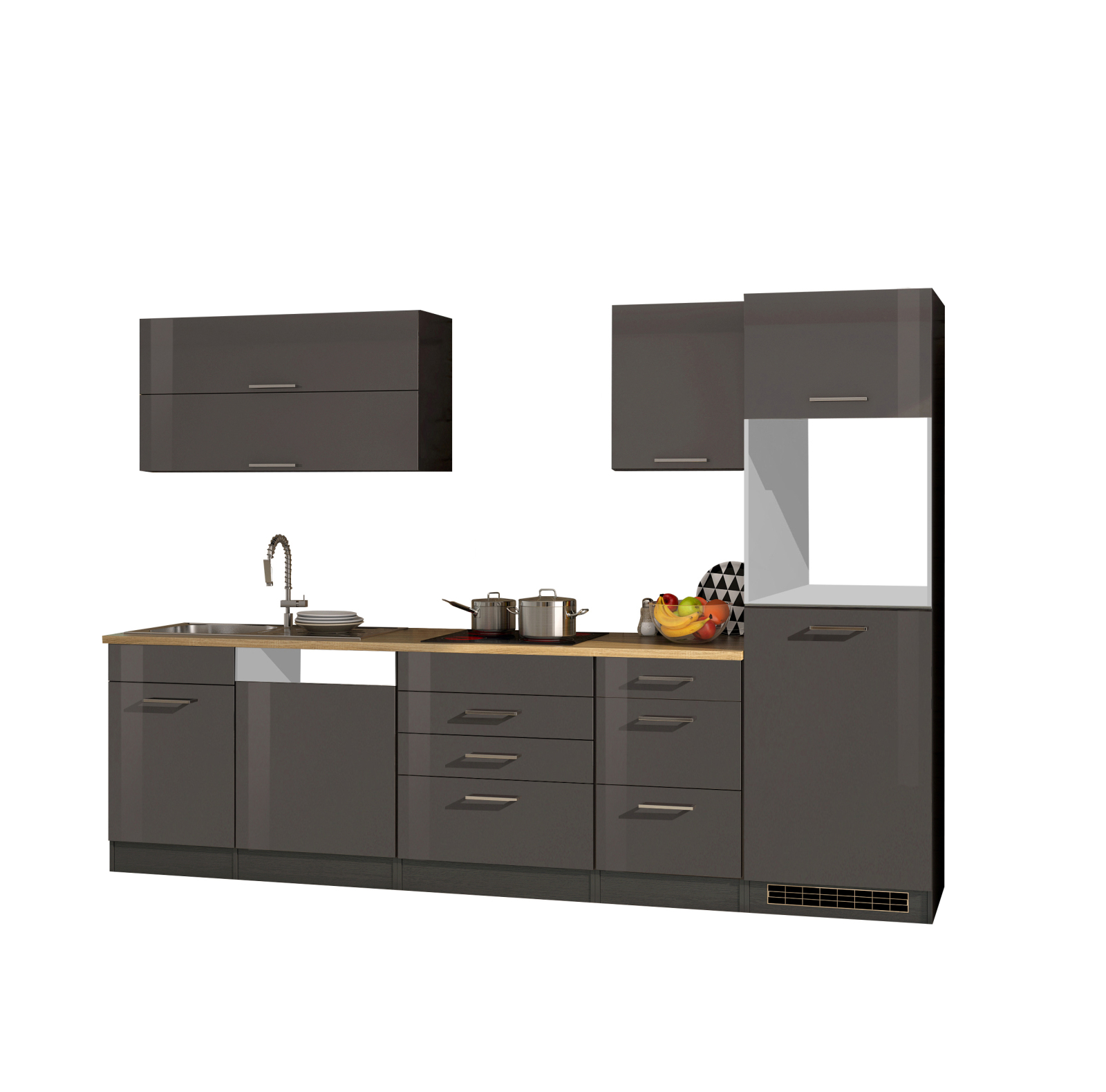 Küchenblock ROM - grau Hochglanz - 300 cm