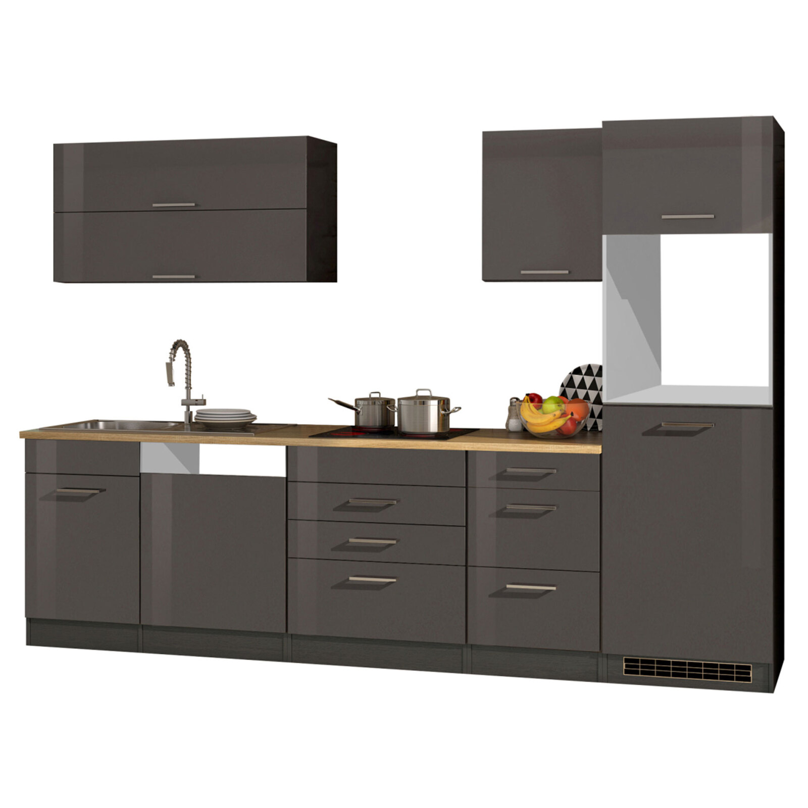 Küchenblock ROM - grau Hochglanz - 300 cm