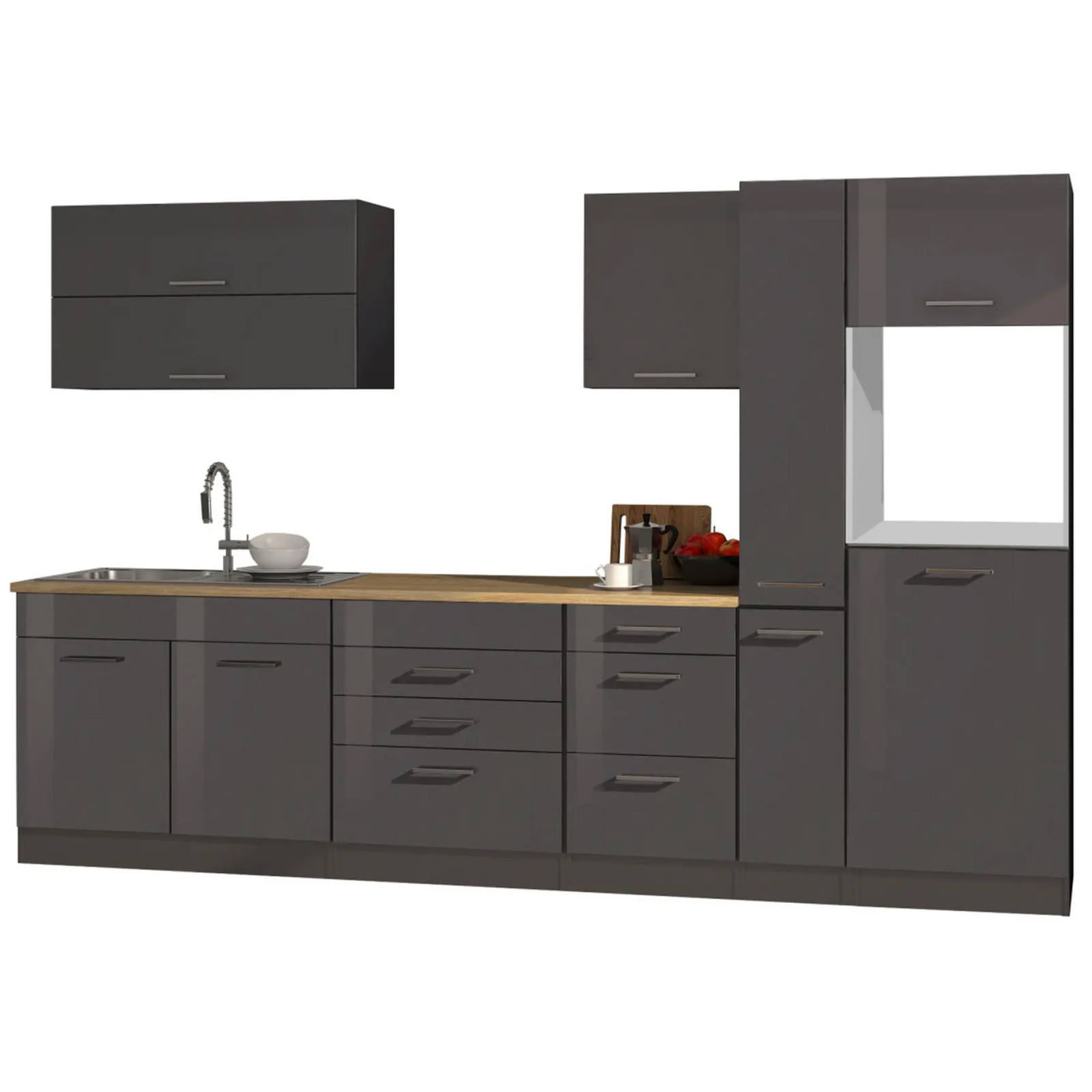 Küchenblock ROM - grau Hochglanz - 320 cm