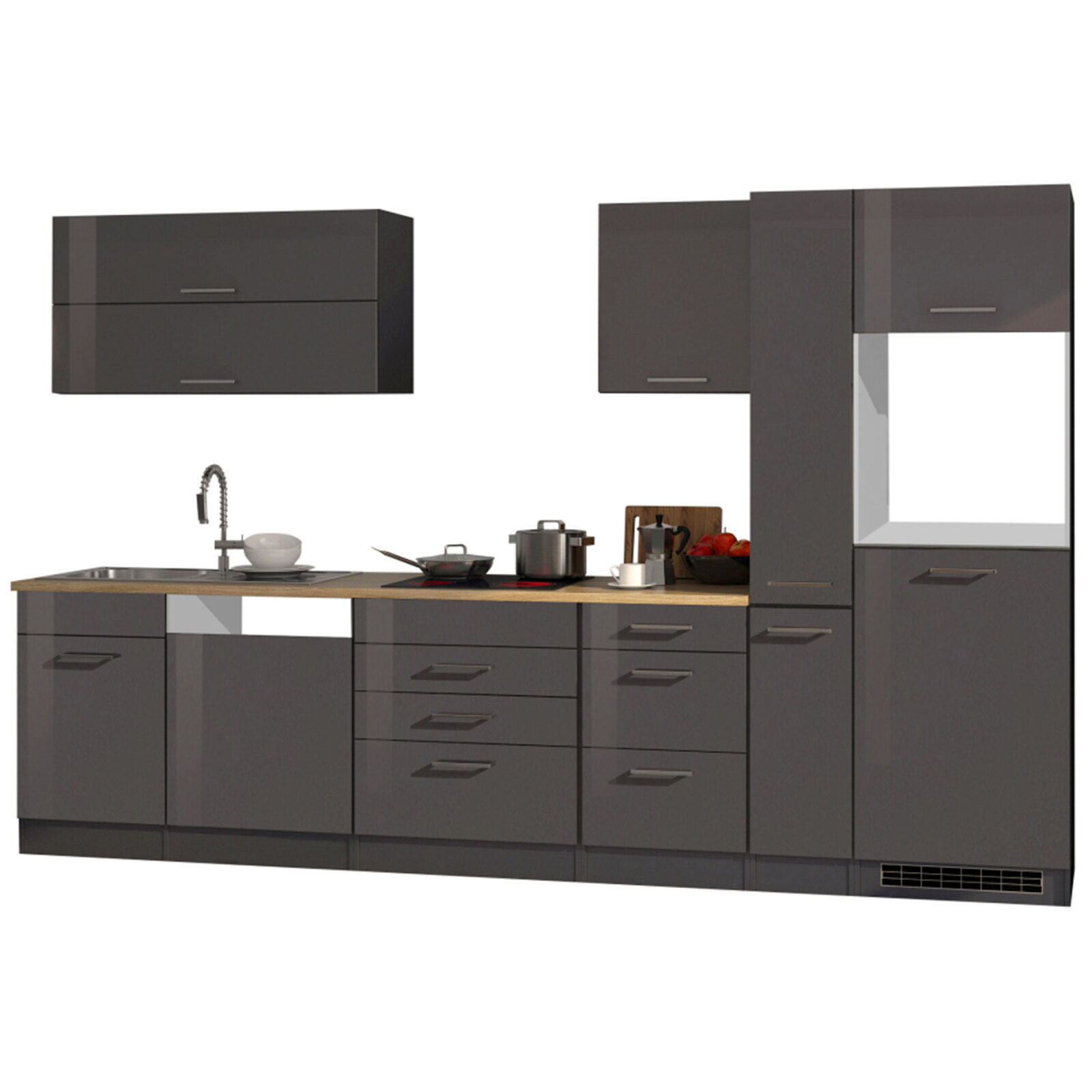 Küchenblock ROM - grau Hochglanz - 330 cm
