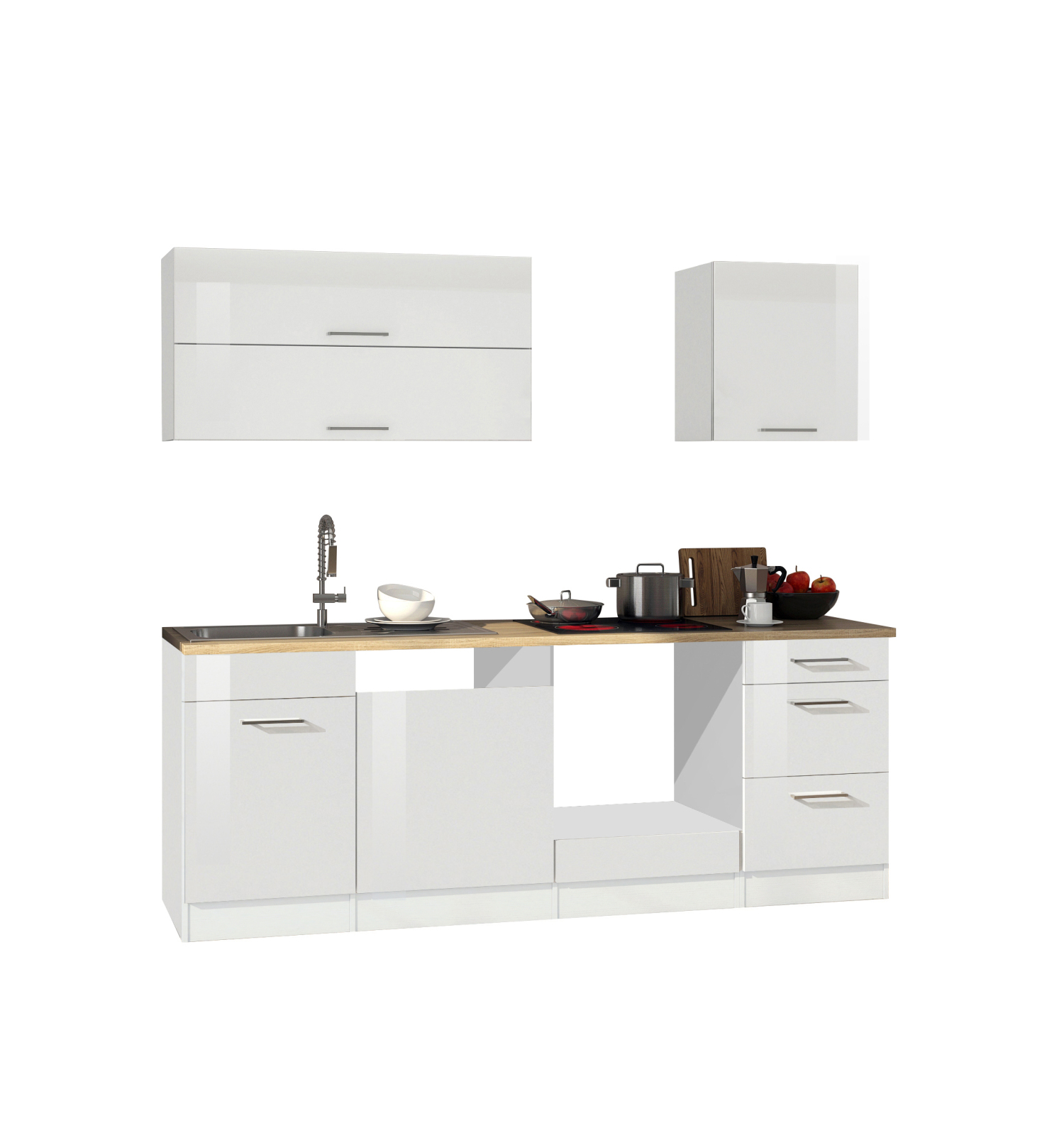 Küchenblock ROM - weiß Hochglanz - 220 cm
