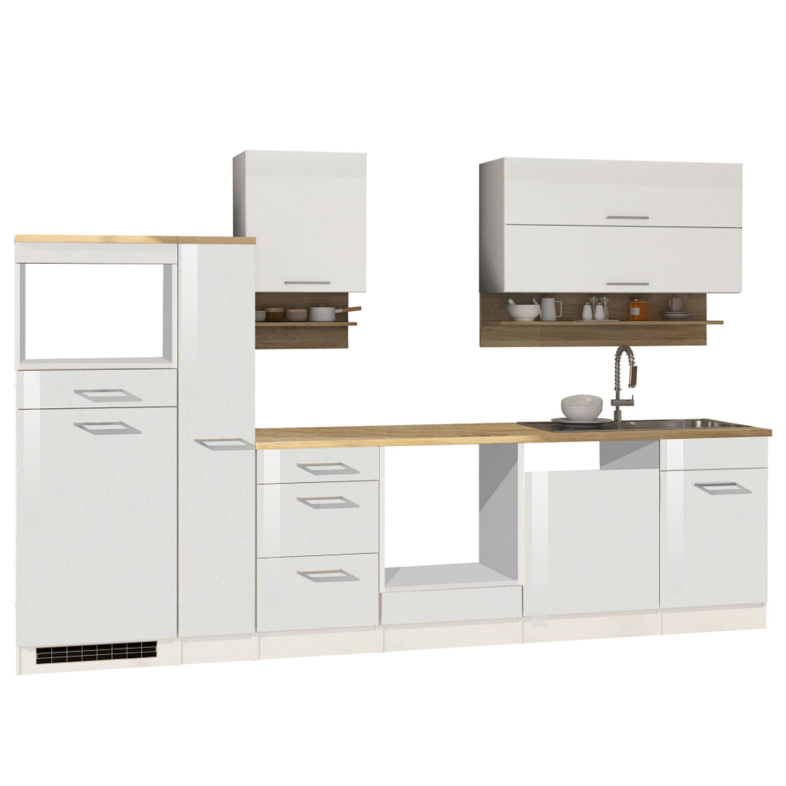 Küchenblock ROM - weiß Hochglanz - 310 cm