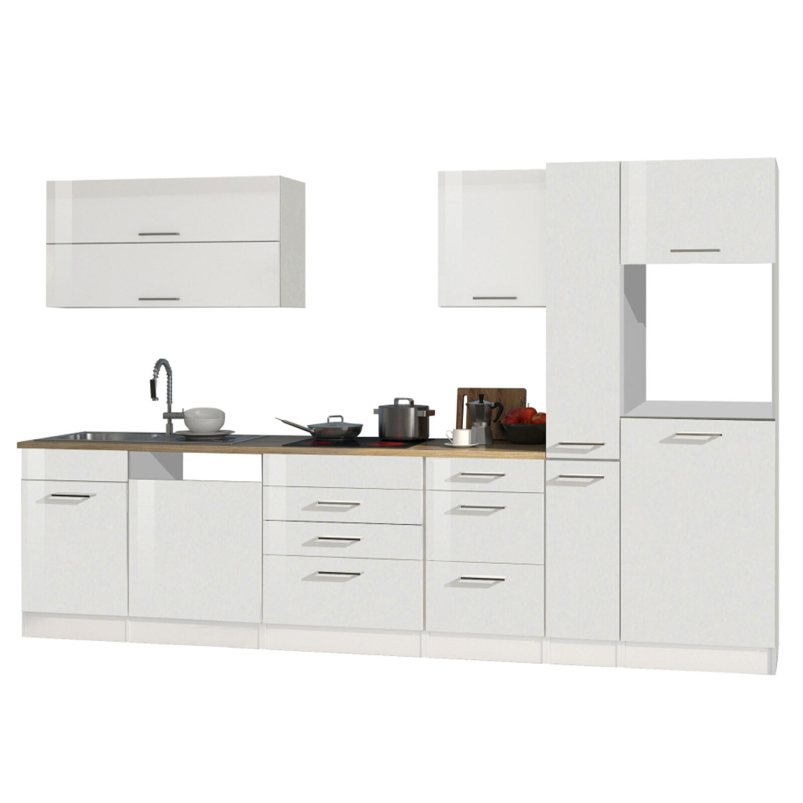 Küchenblock ROM - weiß Hochglanz - 330 cm
