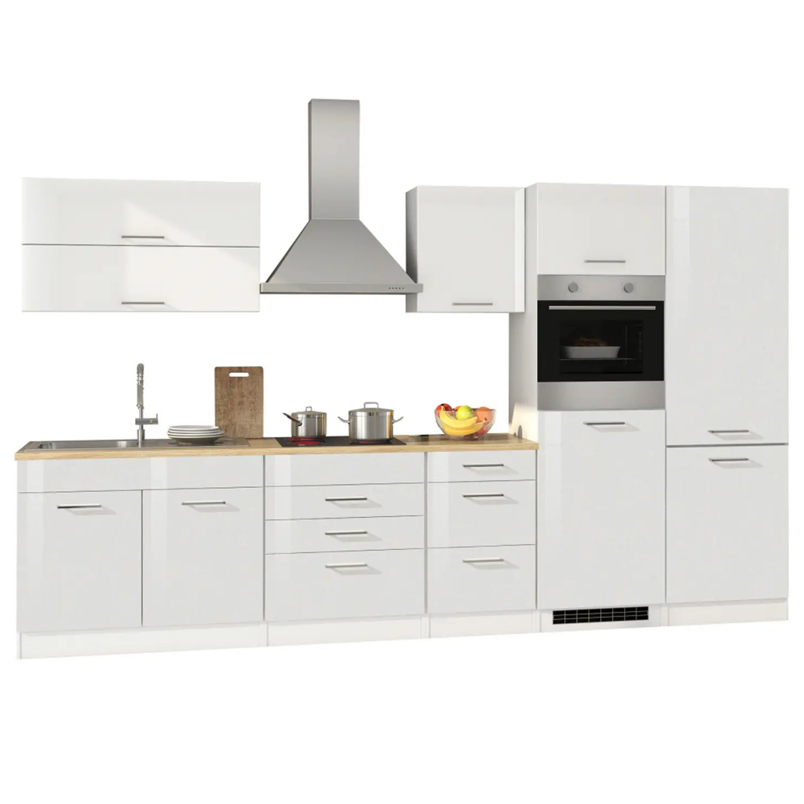 Küchenblock ROM - weiß Hochglanz - mit E-Geräten - 350 cm