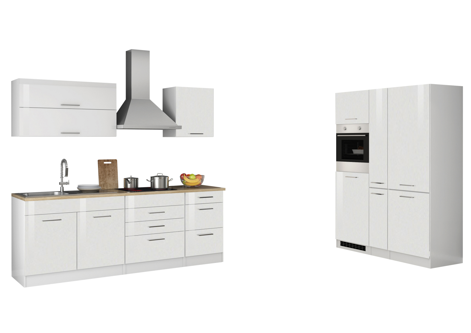 Küchenblock ROM - weiß Hochglanz - mit E-Geräten - 380 cm