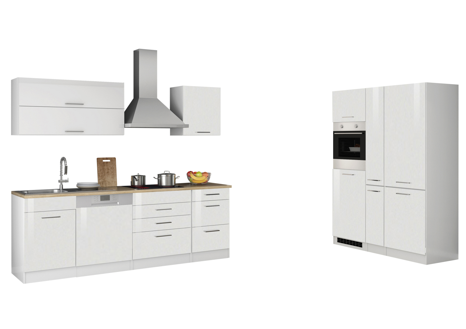 Küchenblock ROM - weiß Hochglanz - mit E-Geräten - 390 cm