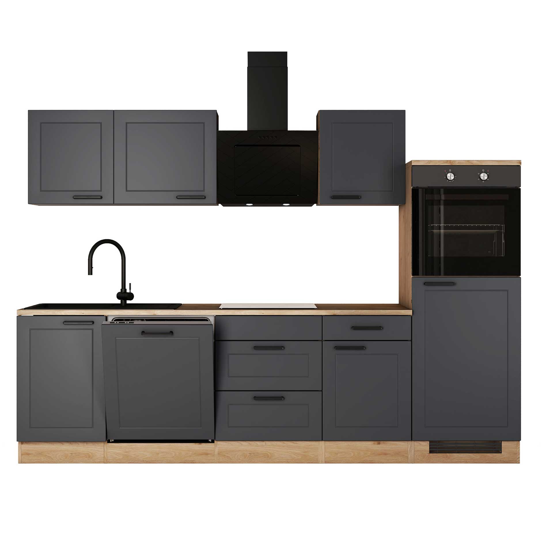 Küchenblock ROMEO - anthrazit matt - Cosmopolitan - mit E-Geräten - 280 cm
