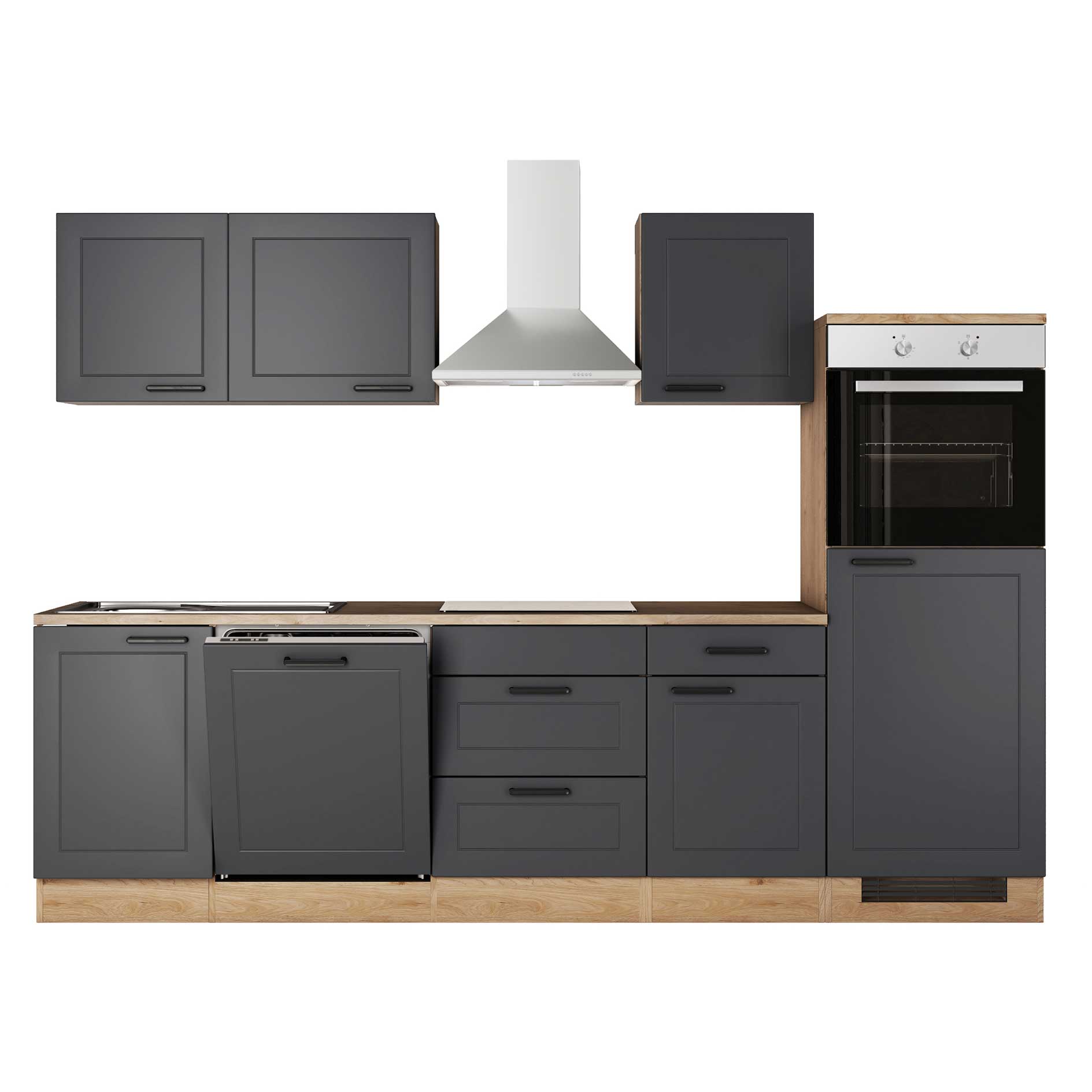 Küchenblock ROMEO - anthrazit matt - Cosmopolitan - mit E-Geräten - 280 cm
