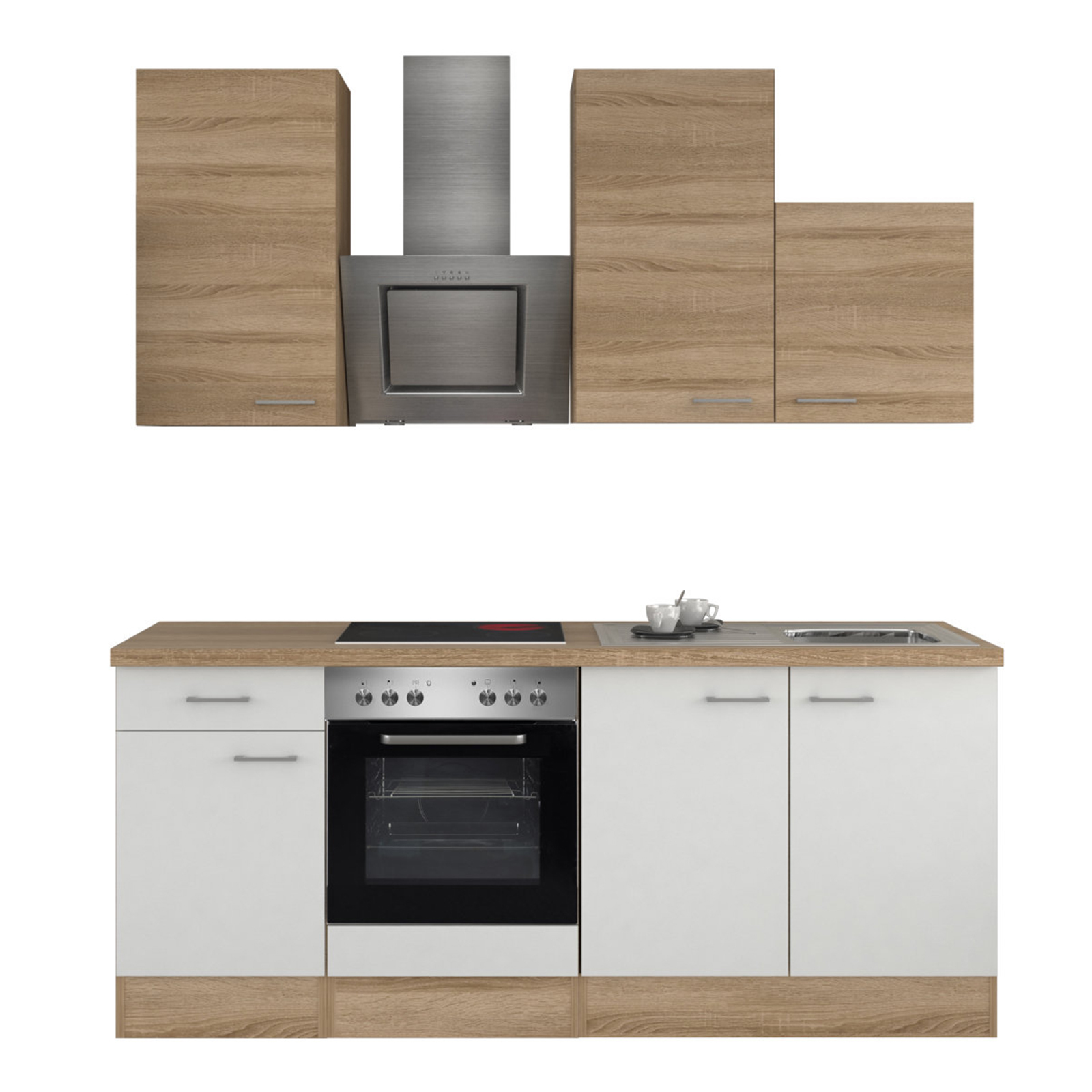 Küchenblock SAMOA - weiß-Sonoma Eiche - mit E-Geräten - 210 cm