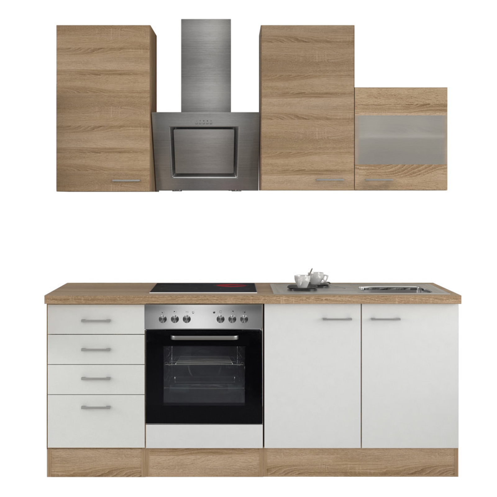 Küchenblock SAMOA - weiß-Sonoma Eiche - mit E-Geräten - 210 cm