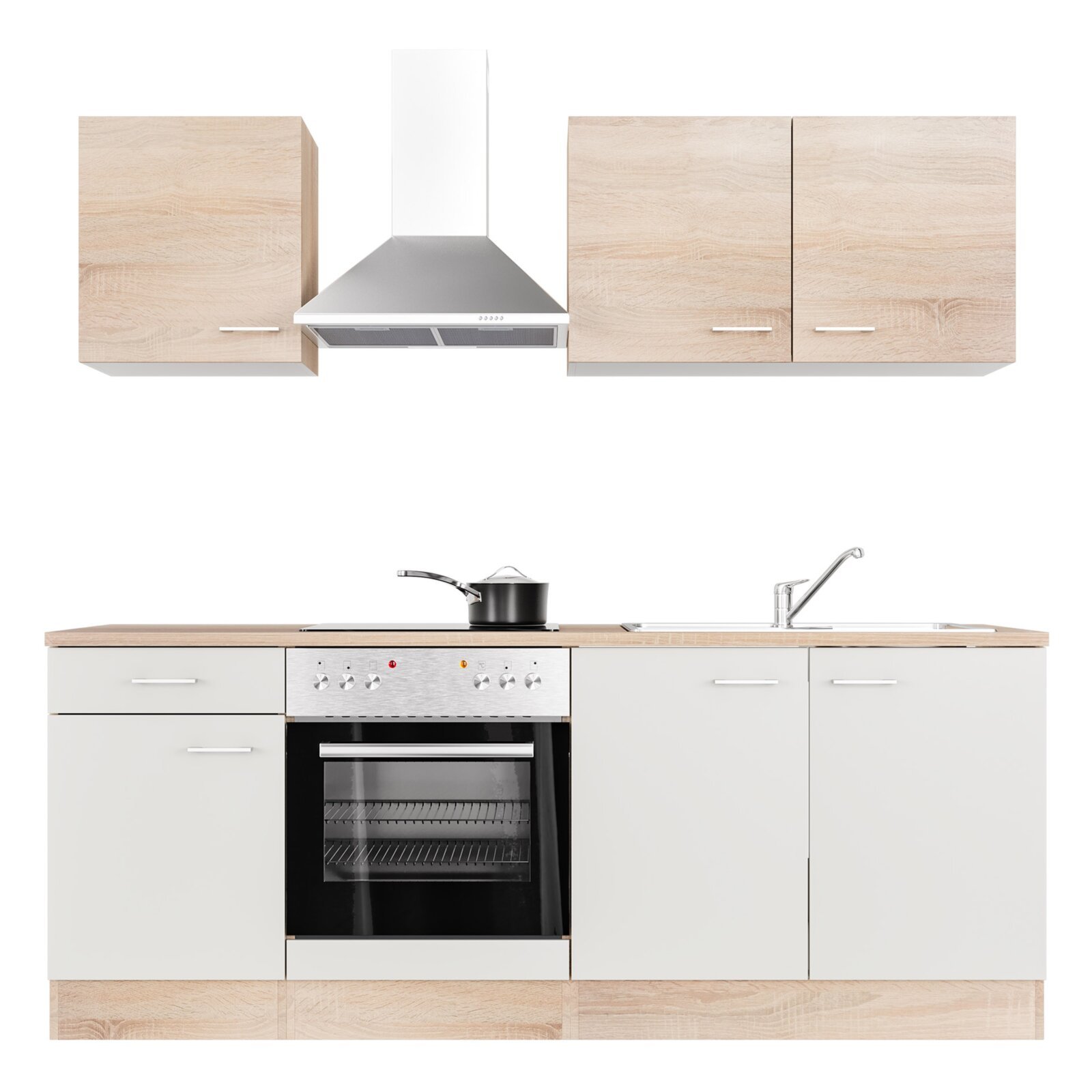 Küchenblock SAMOA - weiß - Sonoma Eiche - mit E-Geräten - 210 cm
