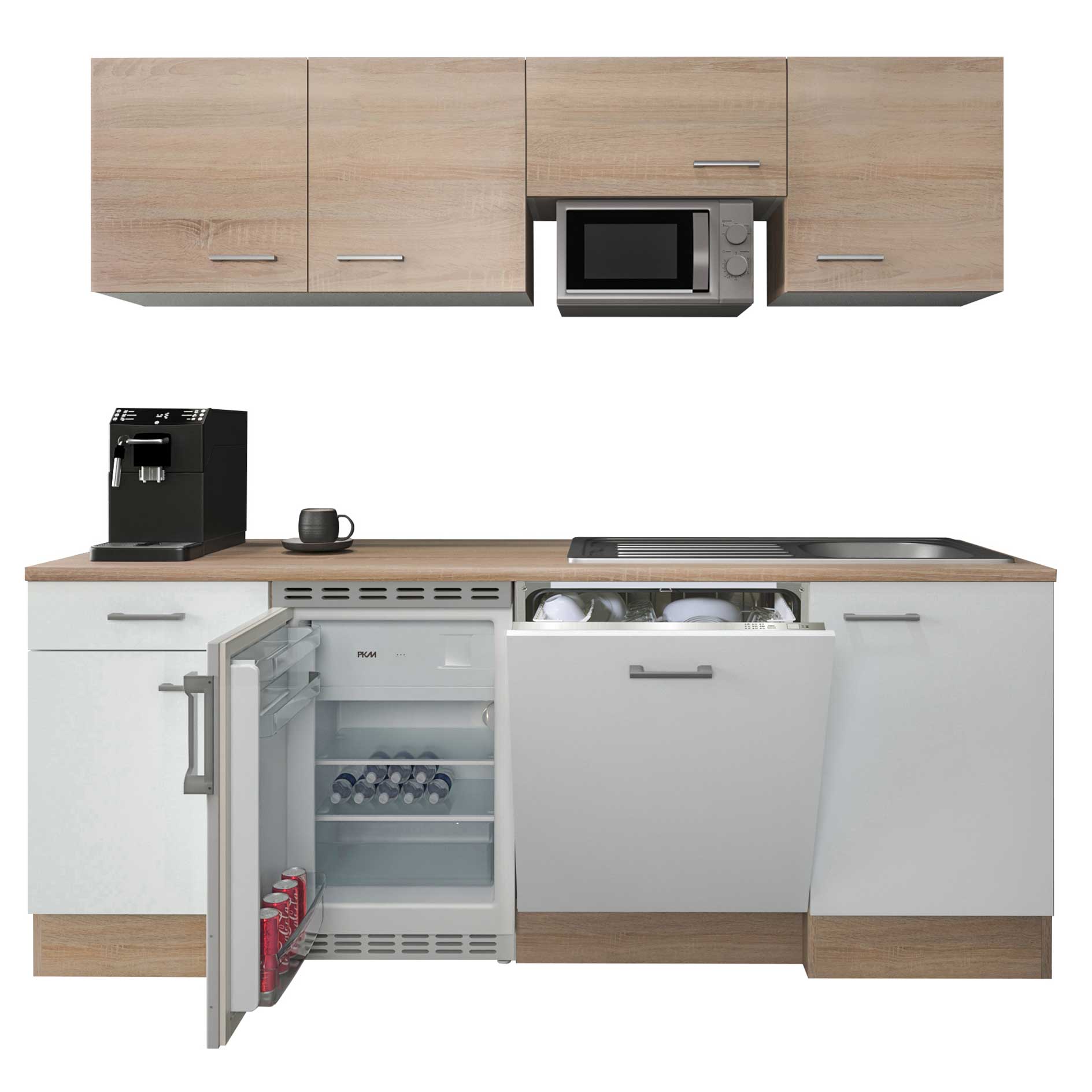 Küchenblock SAMOA - weiß - Sonoma Eiche - mit E-Geräten - 210 cm