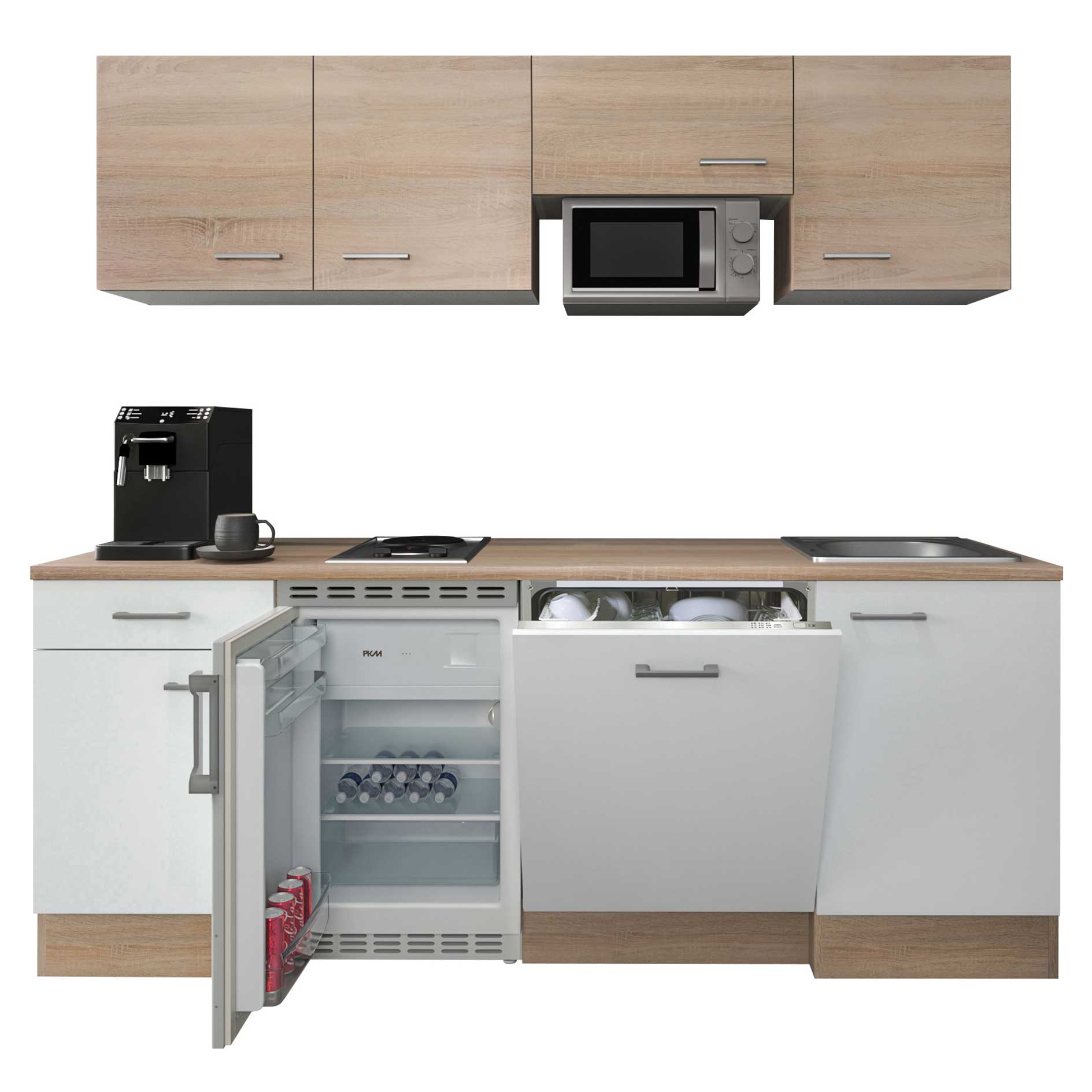 Küchenblock SAMOA - weiß - Sonoma Eiche - mit E-Geräten - 210 cm