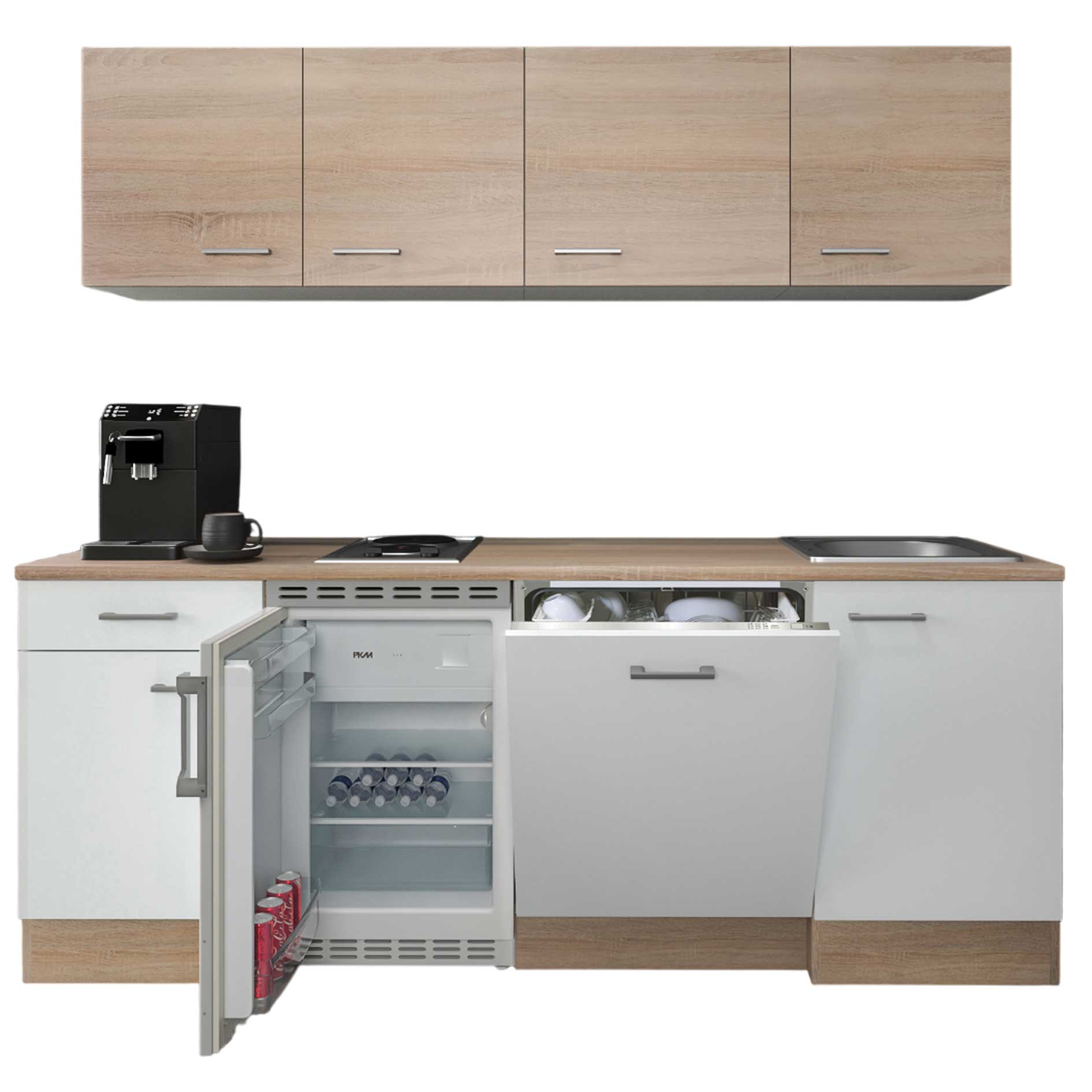 Küchenblock SAMOA - weiß - Sonoma Eiche - mit E-Geräten - 210 cm