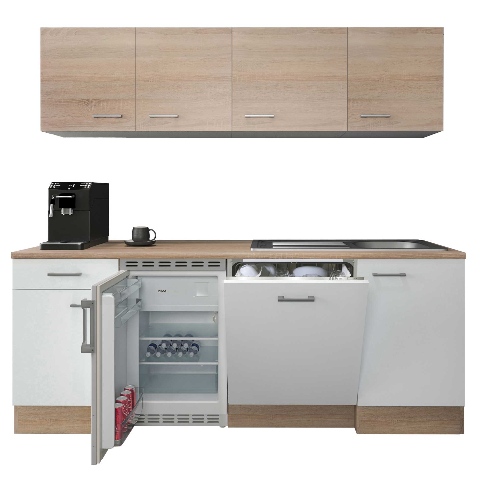 Küchenblock SAMOA - weiß - Sonoma Eiche - mit E-Geräten - 210 cm