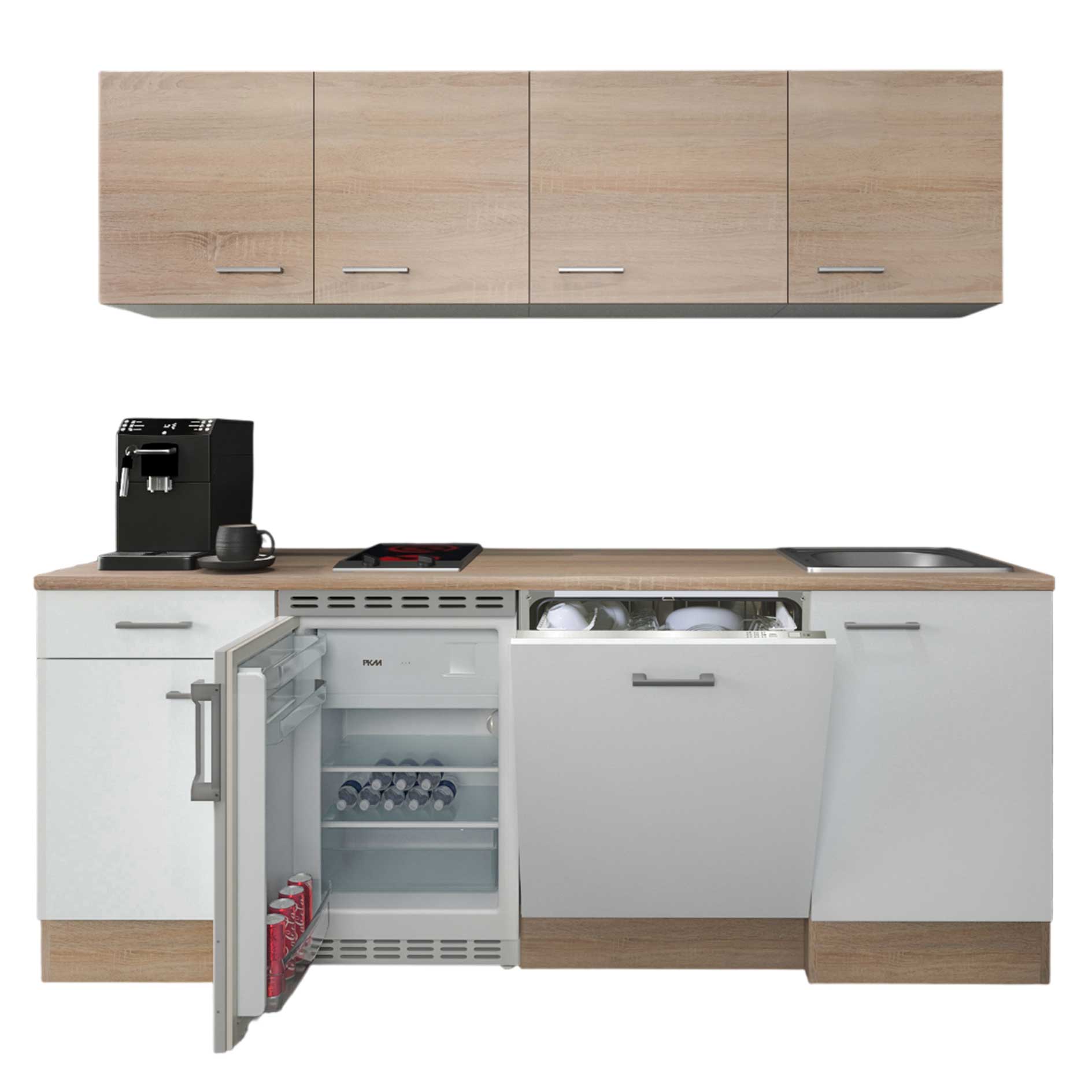 Küchenblock SAMOA - weiß - Sonoma Eiche - mit E-Geräten - 210 cm