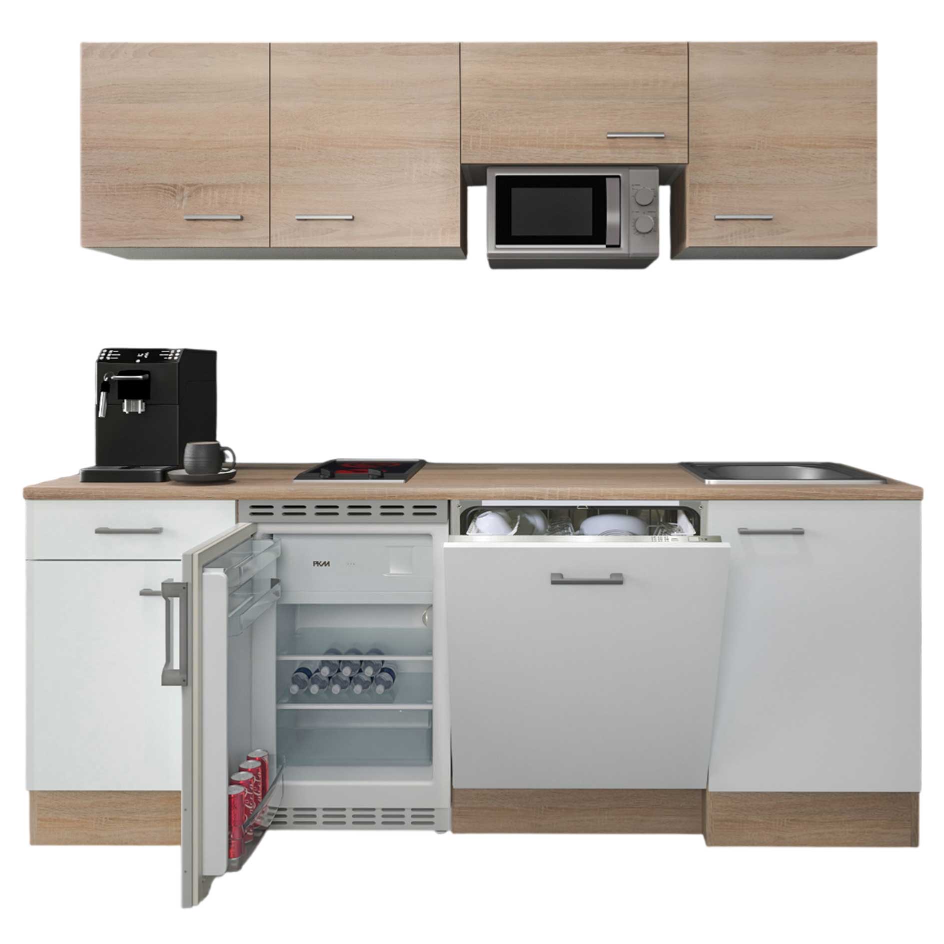 Küchenblock SAMOA - weiß - Sonoma Eiche - mit E-Geräten - 210 cm