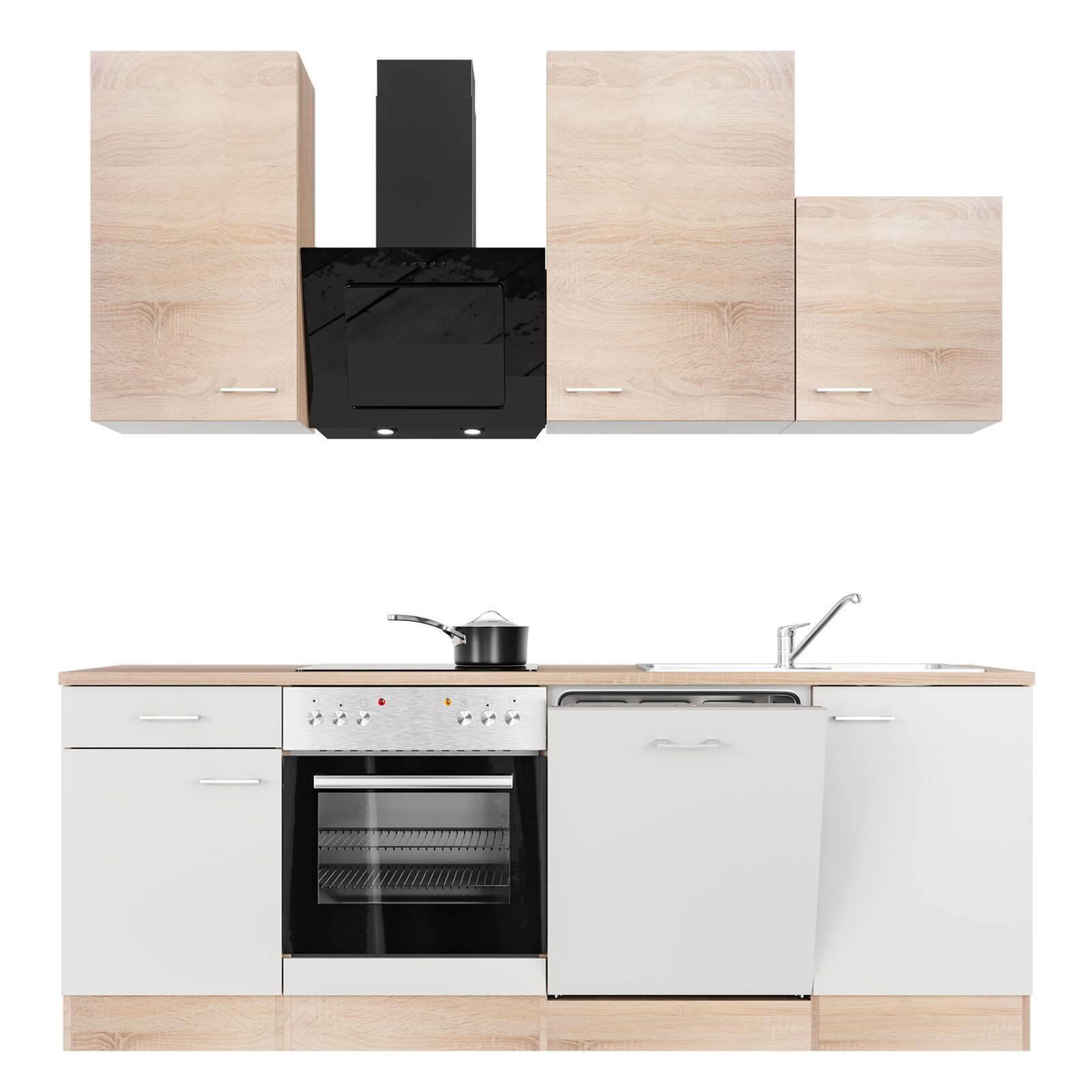 Küchenblock SAMOA - weiß - Sonoma Eiche - mit E-Geräten - 220 cm