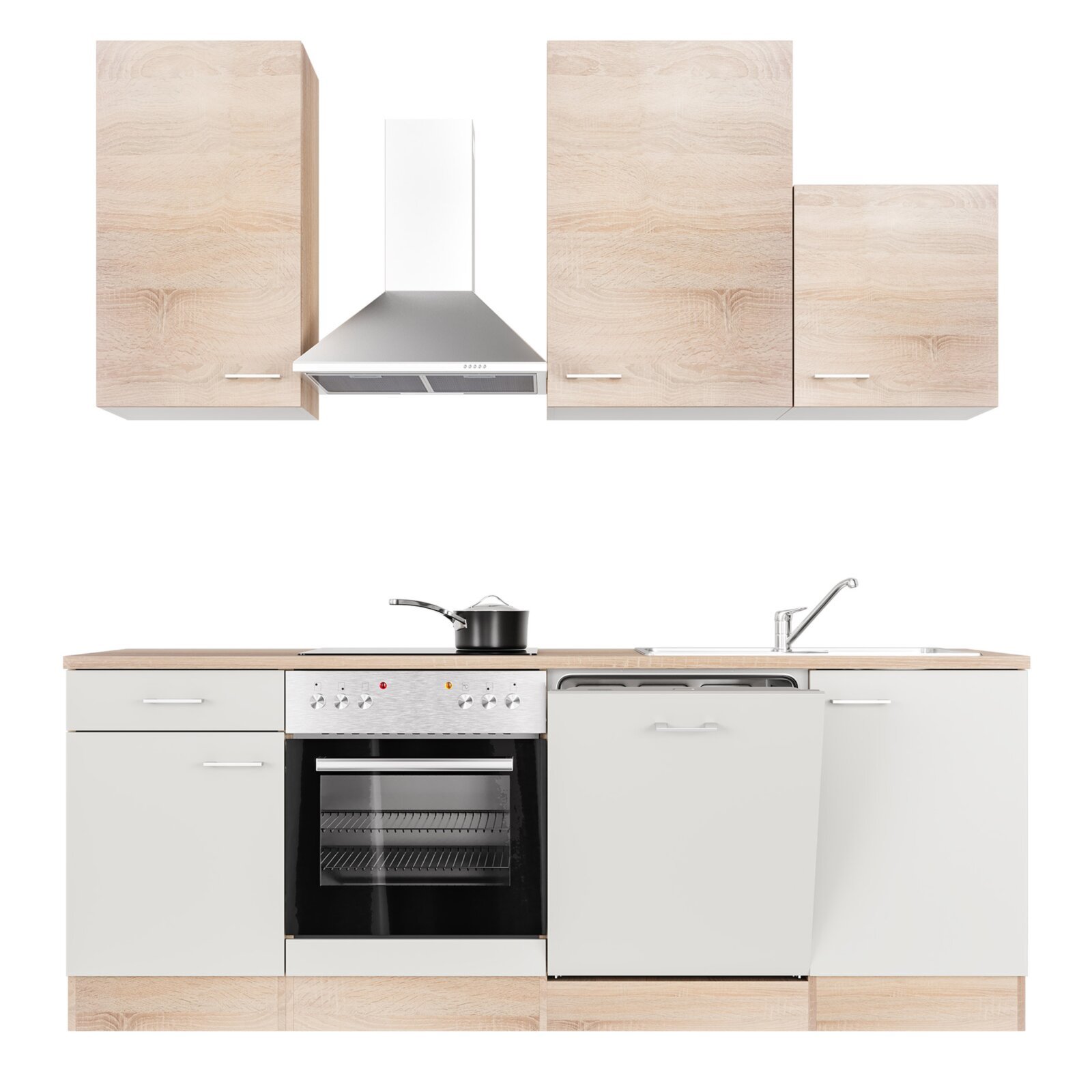 Küchenblock SAMOA - weiß - Sonoma Eiche - mit E-Geräten - 220 cm