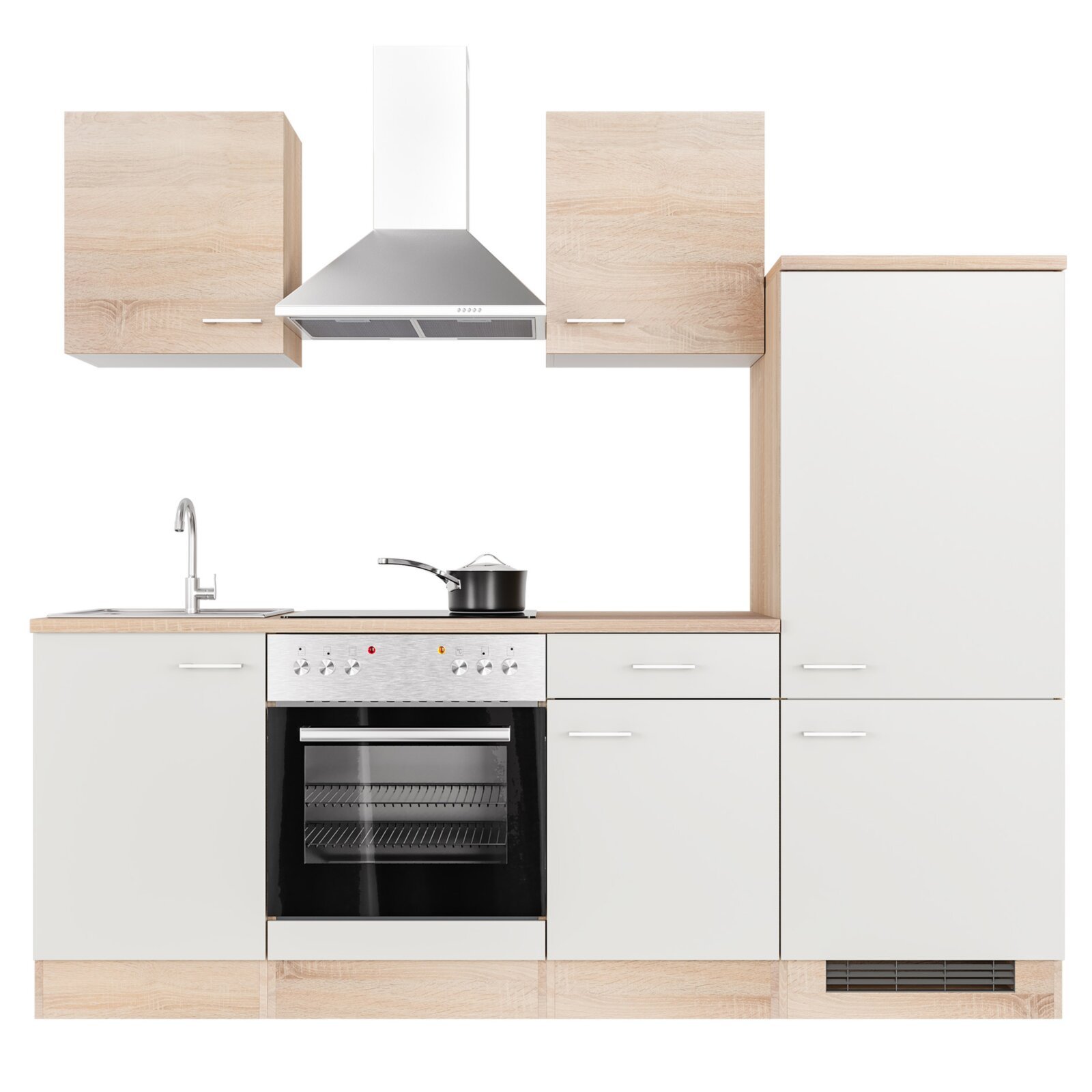 Küchenblock SAMOA - weiß - Sonoma Eiche - mit E-Geräten - 220 cm