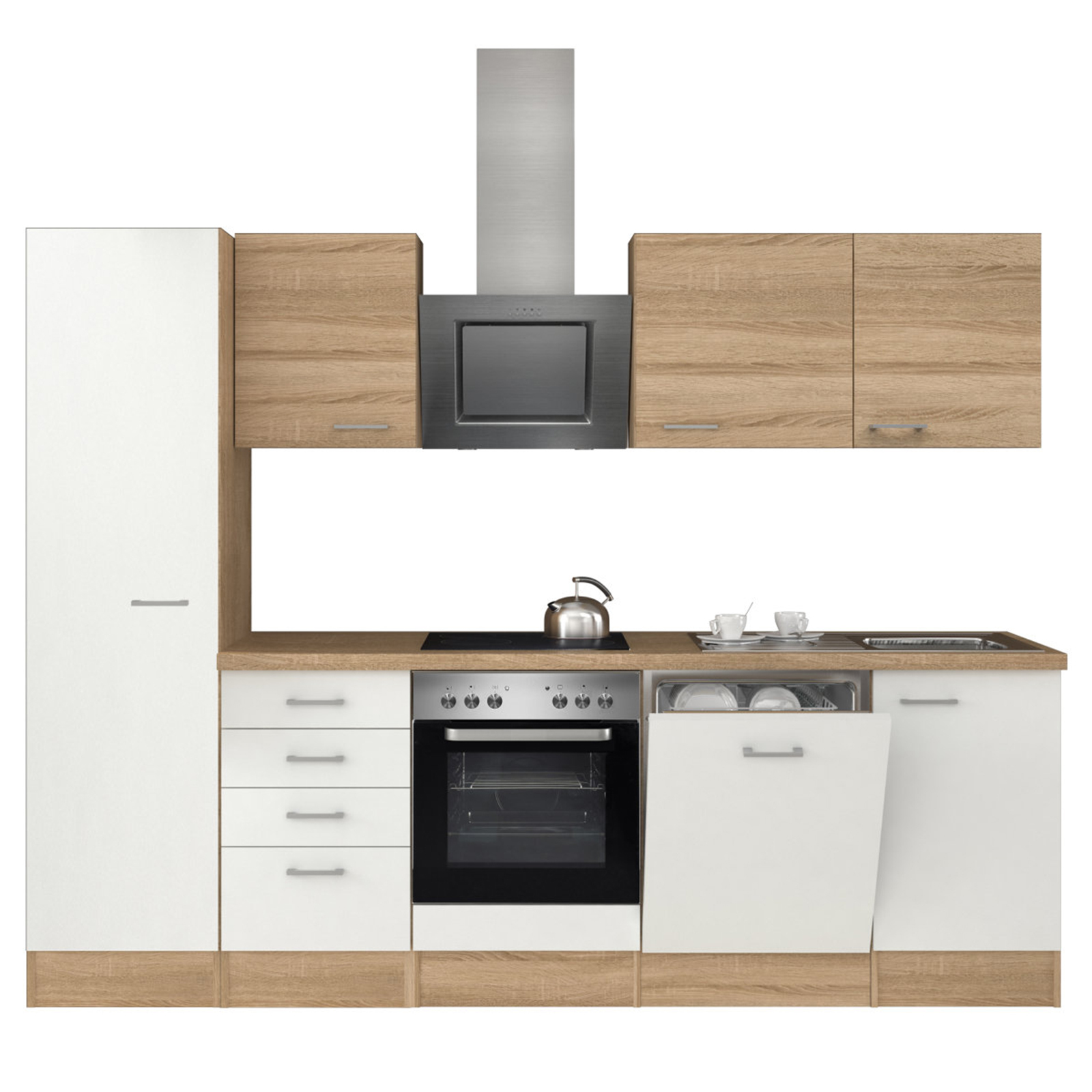 Küchenblock SAMOA - weiß-Sonoma Eiche - mit E-Geräten - 270 cm