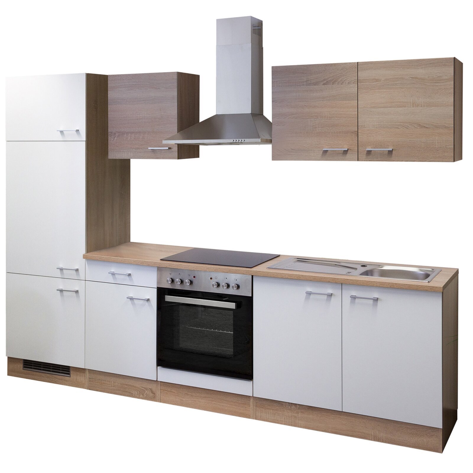 Küchenblock SAMOA - weiß - Sonoma Eiche - mit E-Geräten - 270 cm
