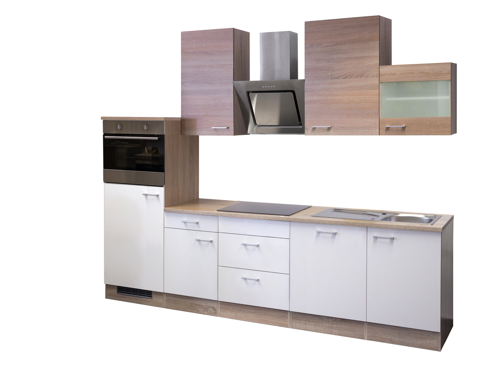 Küchenblock SAMOA - weiß-Sonoma Eiche - mit E-Geräten - 280 cm