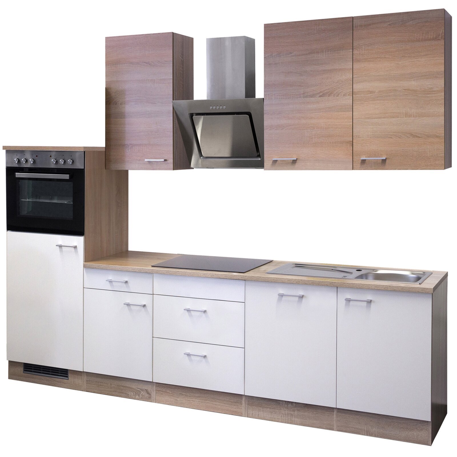 Küchenblock SAMOA - weiß - Sonoma Eiche - mit E-Geräten - 280 cm