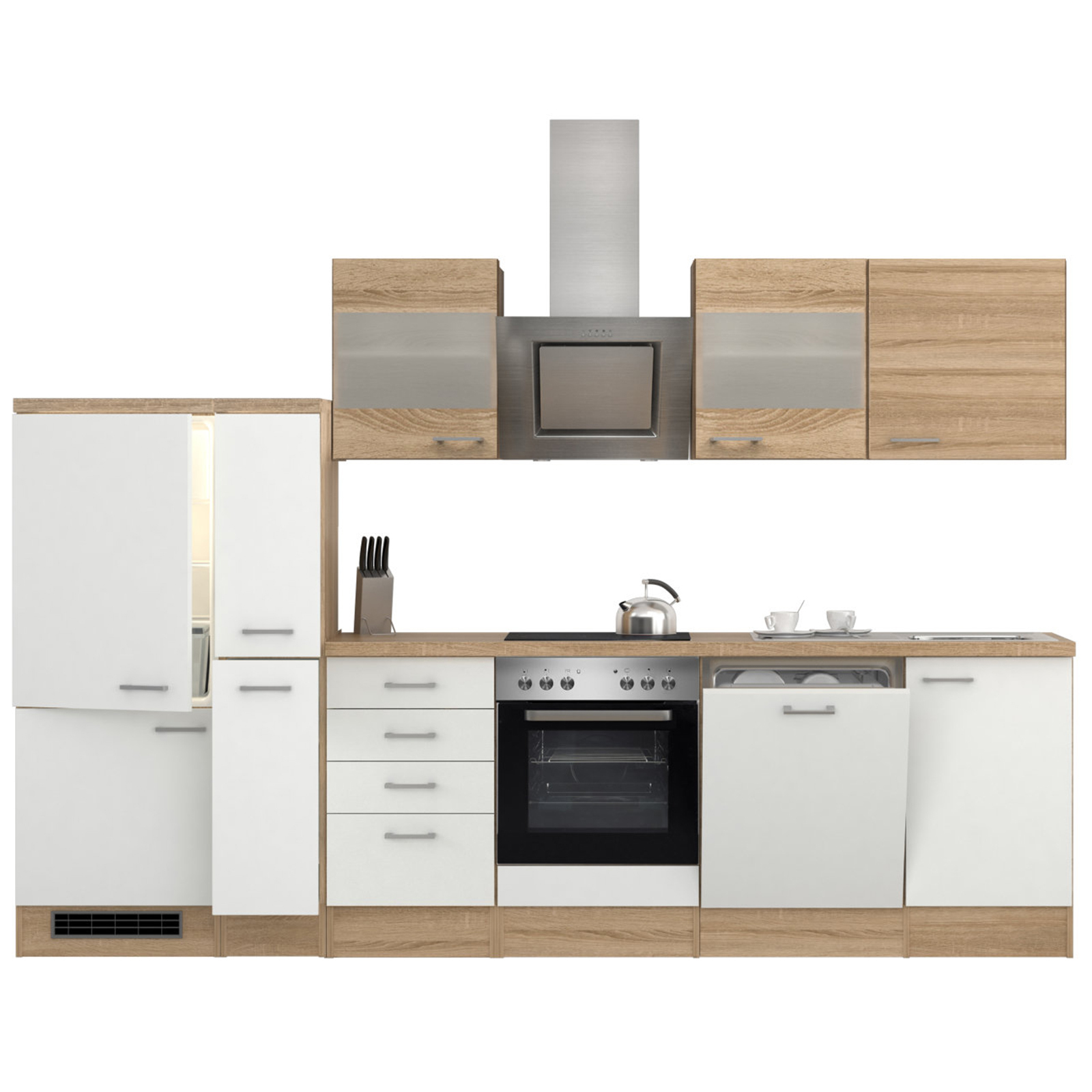 Küchenblock SAMOA - weiß-Sonoma Eiche - mit E-Geräten - 310 cm