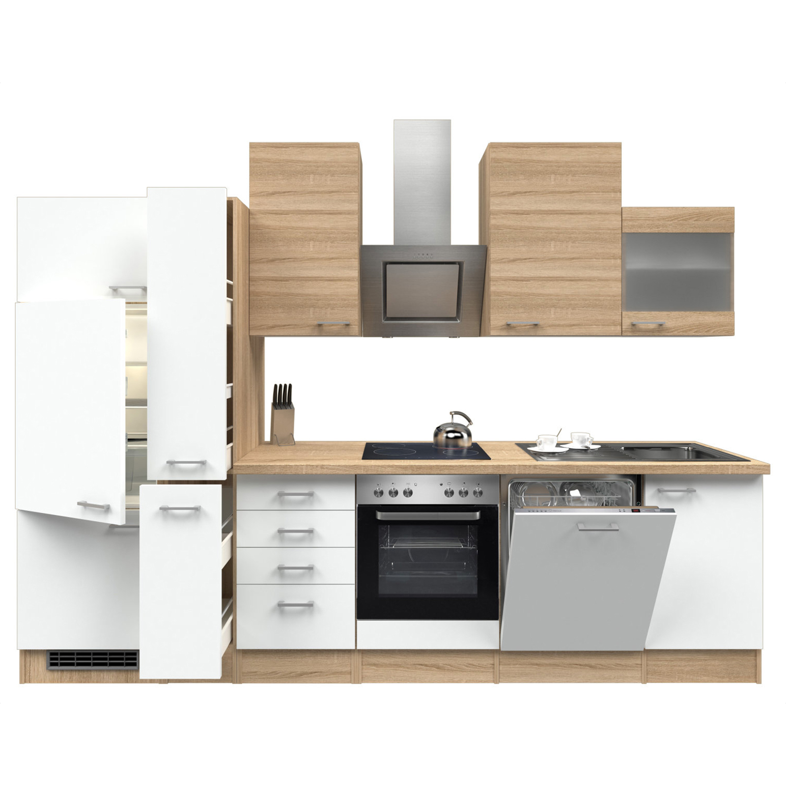 Küchenblock SAMOA - weiß-Sonoma Eiche - mit E-Geräten - 310 cm