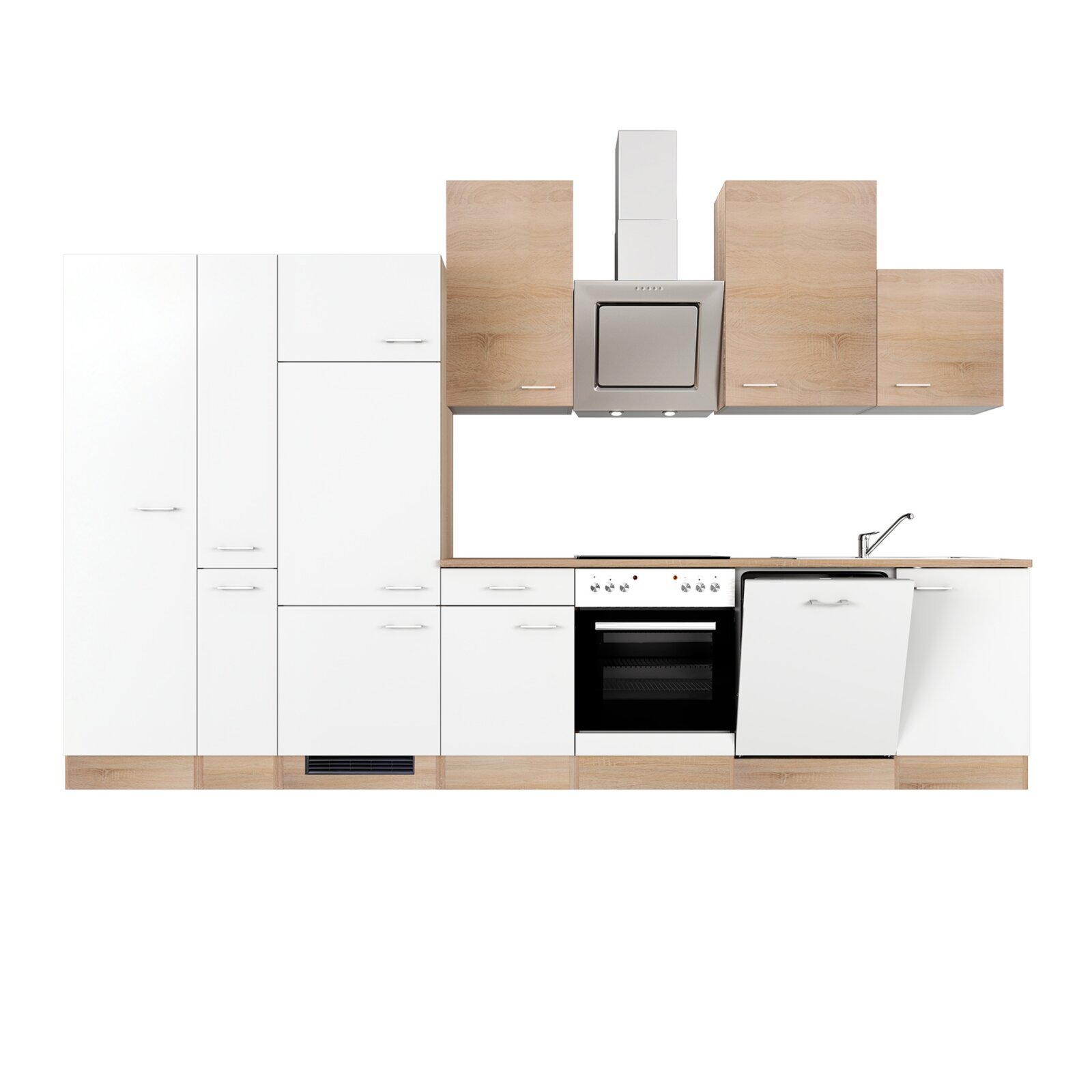 Küchenblock SAMOA - weiß - Sonoma Eiche - mit E-Geräten - 360 cm