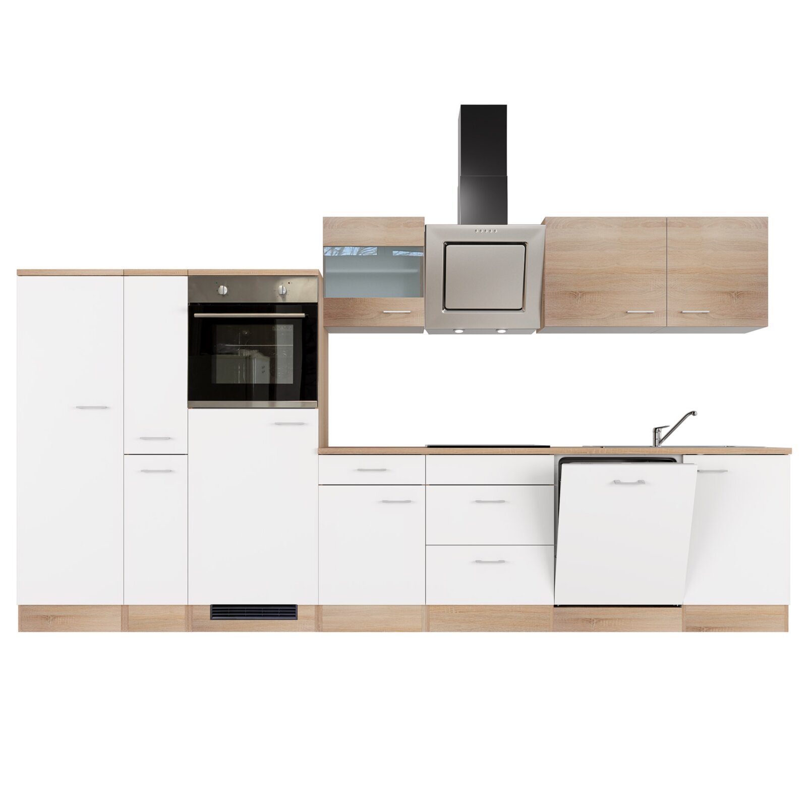 Küchenblock SAMOA - weiß - Sonoma Eiche - mit E-Geräten - 360 cm