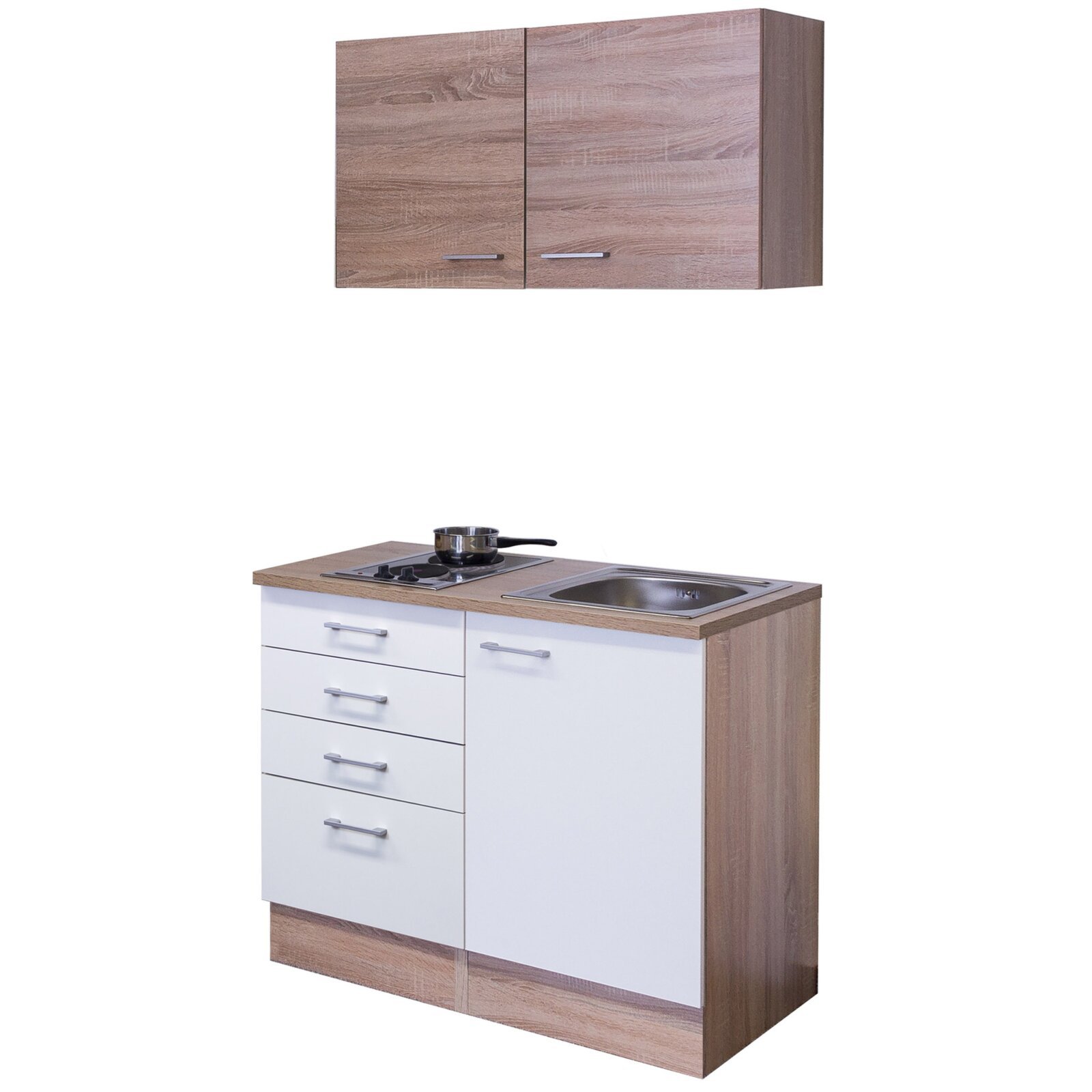 Küchenblock SAMOA - weiß - Sonoma Eiche - mit Kochfeld - 100 cm