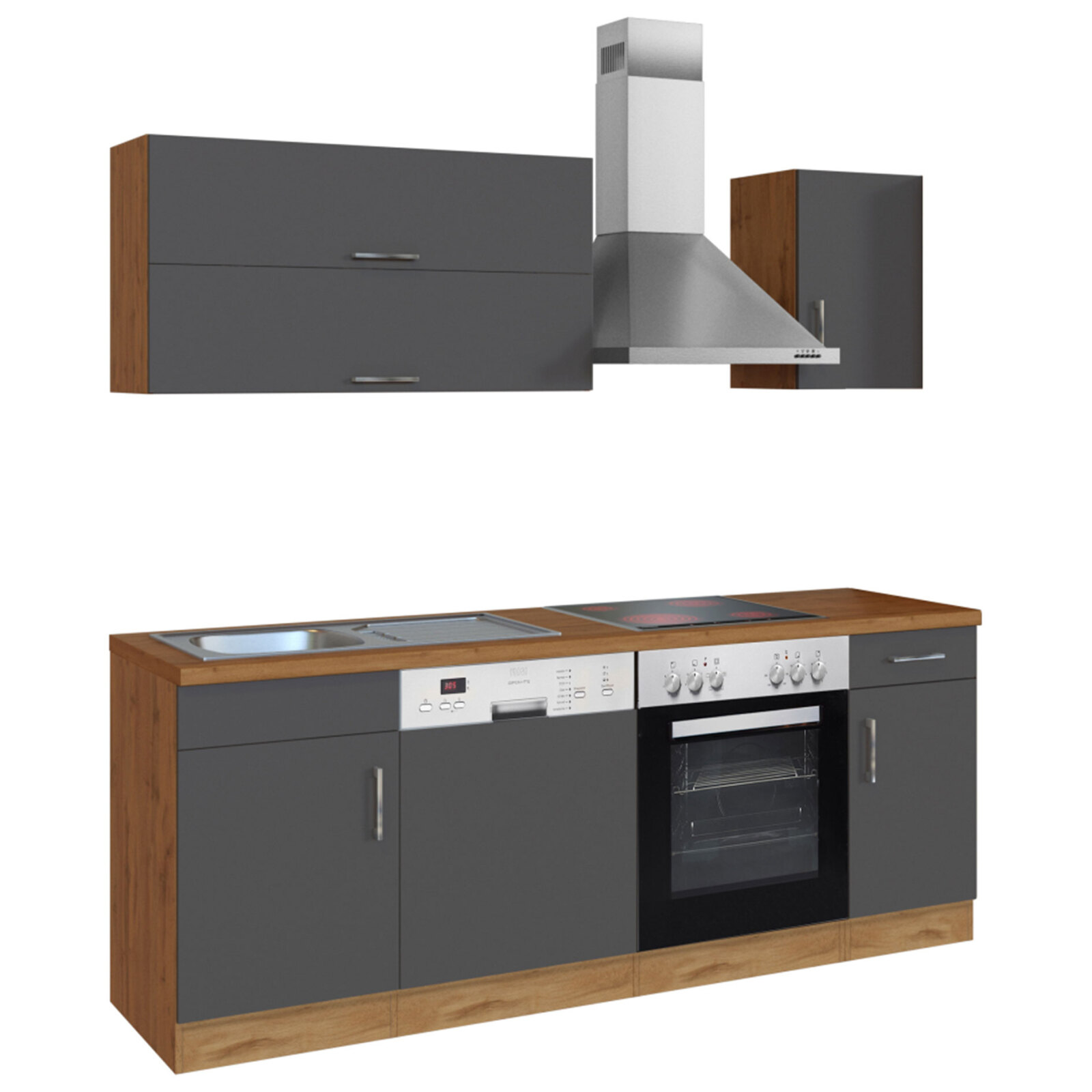 Küchenblock SORRENTO - anthrazit - Wotaneiche - mit E-Geräten - 210 cm