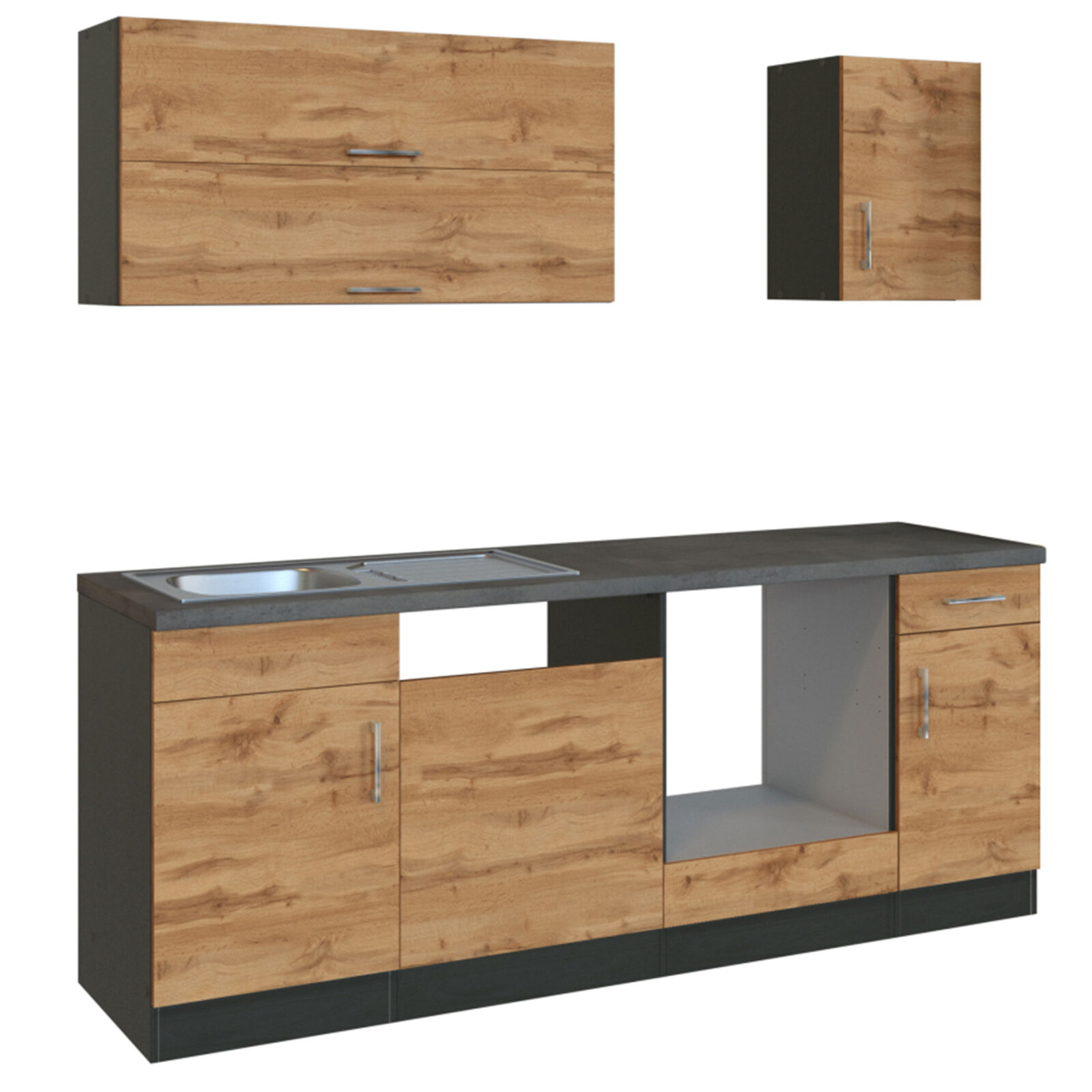 Küchenblock SORRENTO - Wotan-Eiche - grafit - 210 cm