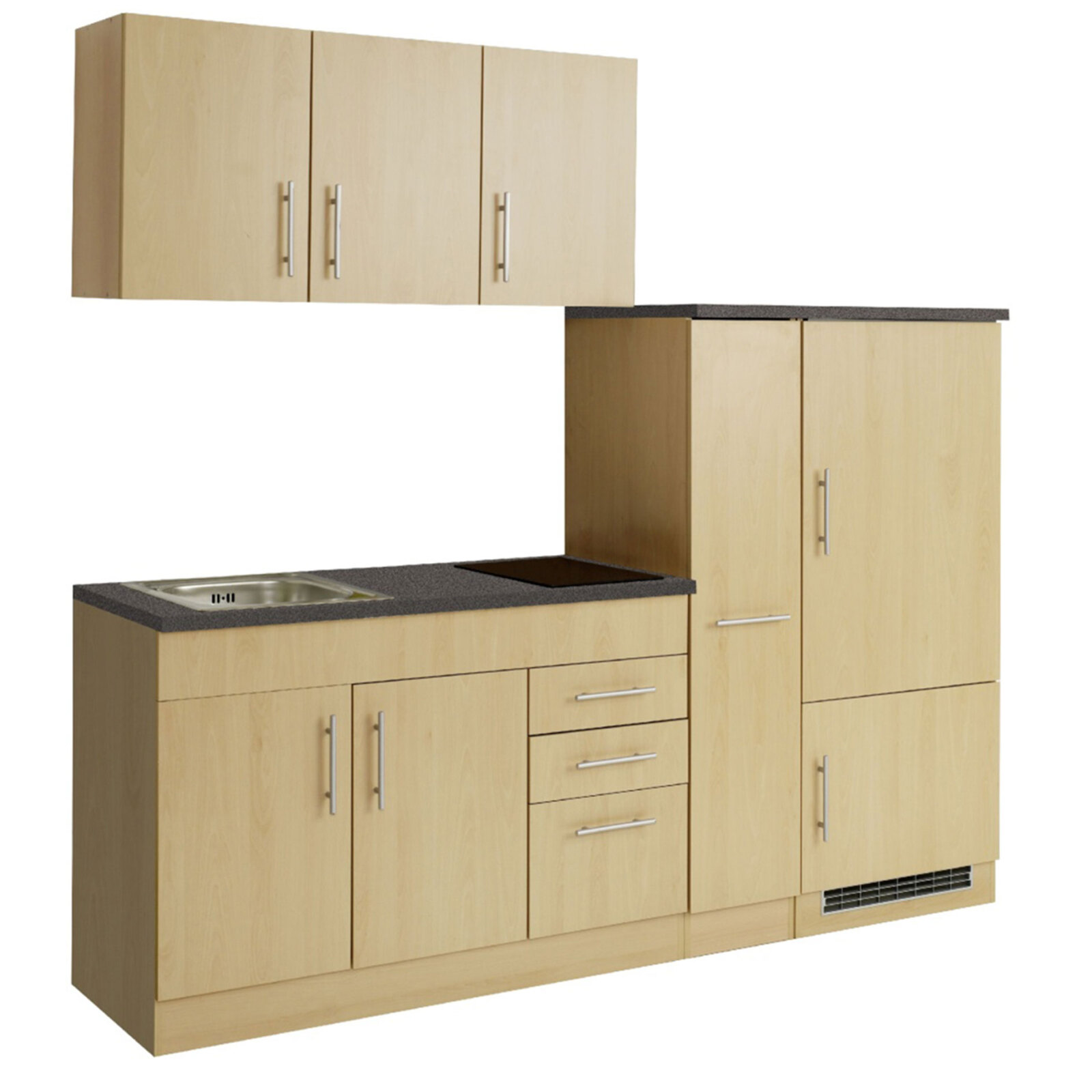 Küchenblock TORONTO - Buche - mit E-Geräten - Glaskeramikkochfeld - 210 cm